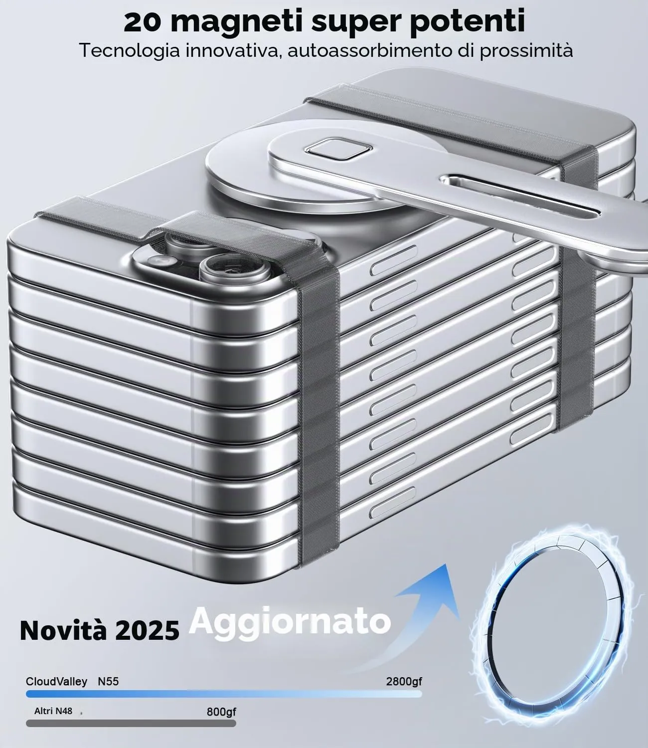 CloudValley supporto magnetico telefono laptop argento