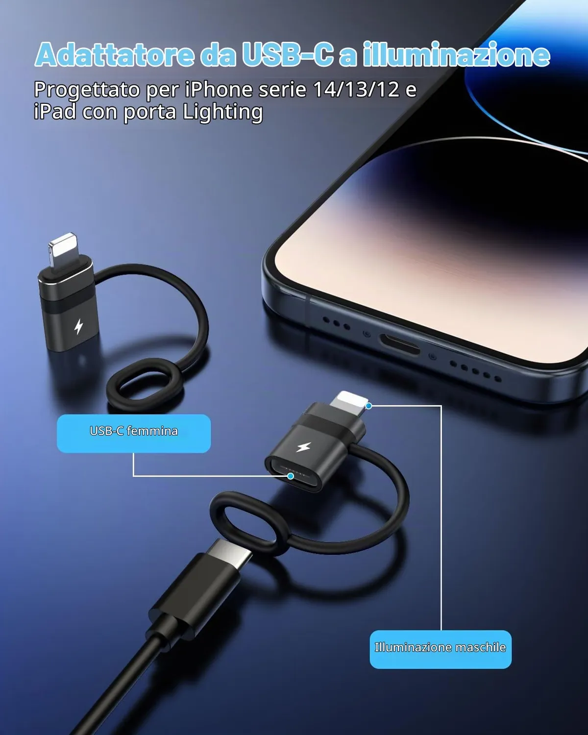MoKo USB-C Lightning Adattatore Nero 36W 2 pezzi