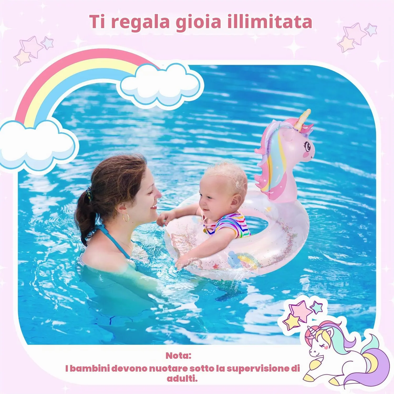 MoKo Ciambella Nuoto Bambini Unicorno Rosa 70 143cm