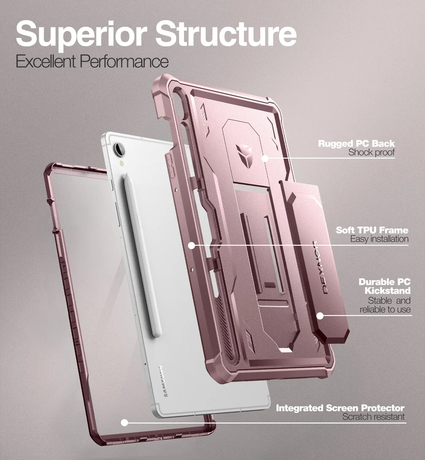 Dexnor Galaxy Tab S9 custodia tablet rosa antiurto