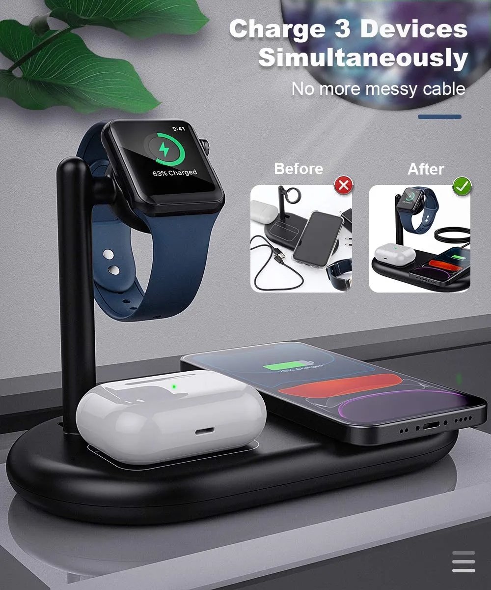 MoKo stazione ricarica wireless 3in1 Qi iPhone Watch AirPods