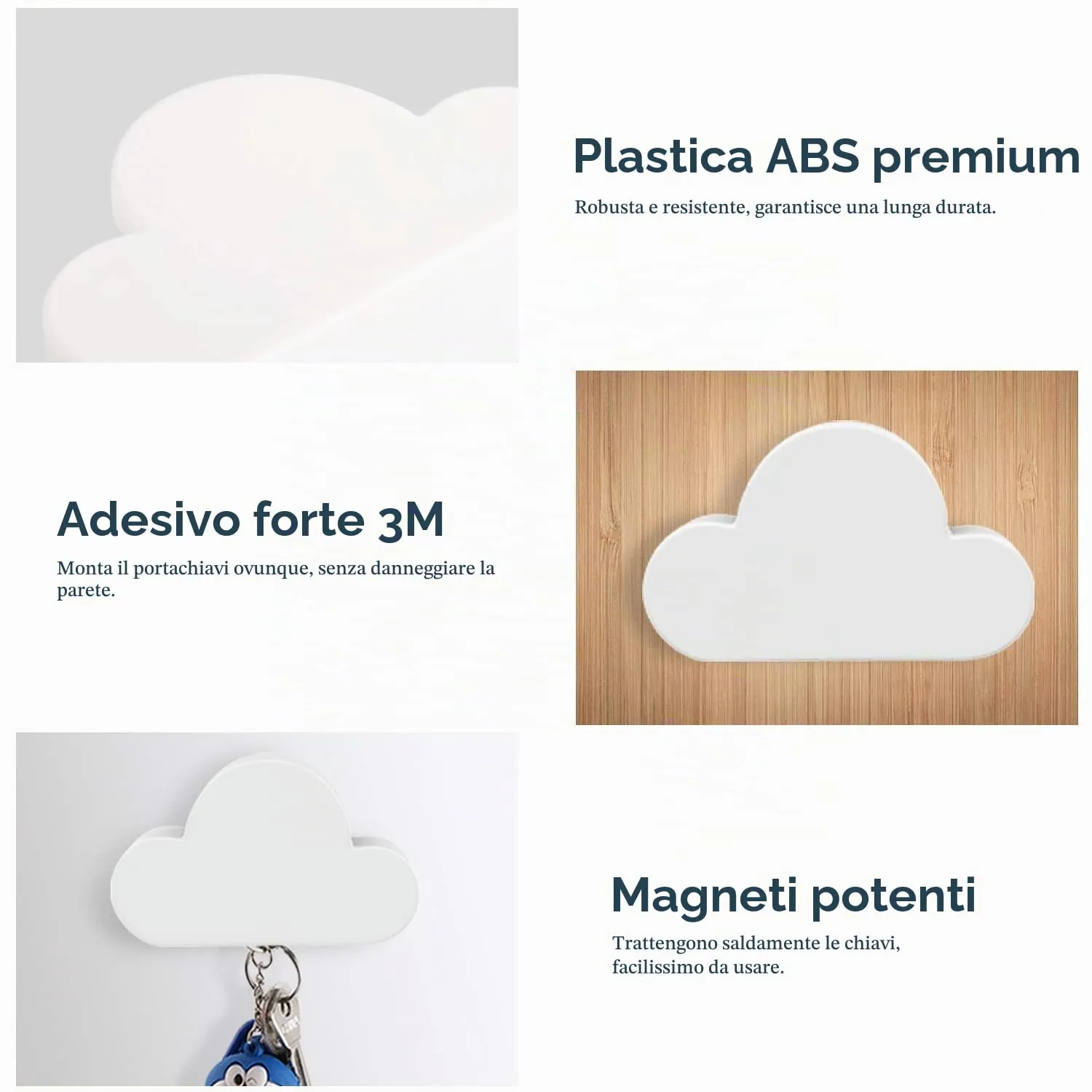 MoKo Portachiavi Magnetico Muro Nuvola 2 Pz ABS Bianco