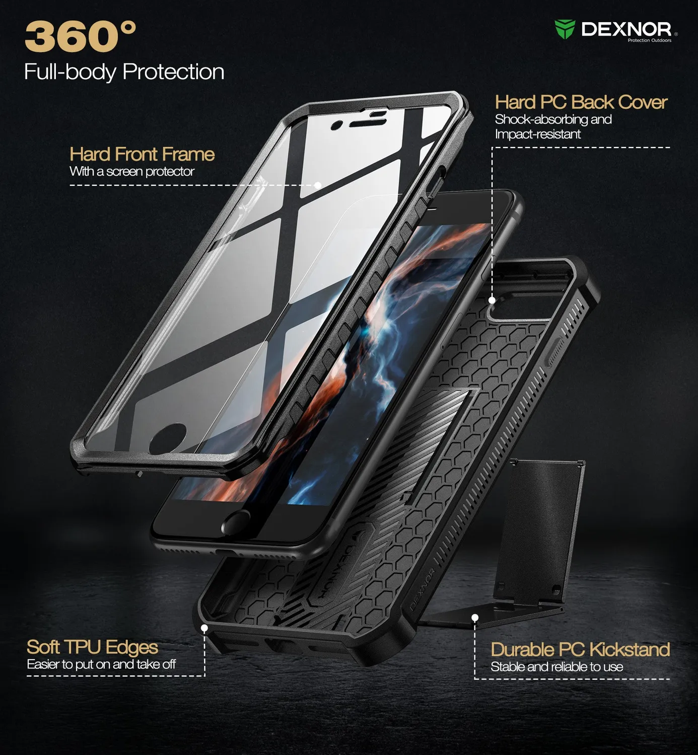 Dexnor iPhone 7 Plus 8 Plus custodia nera con cavalletto