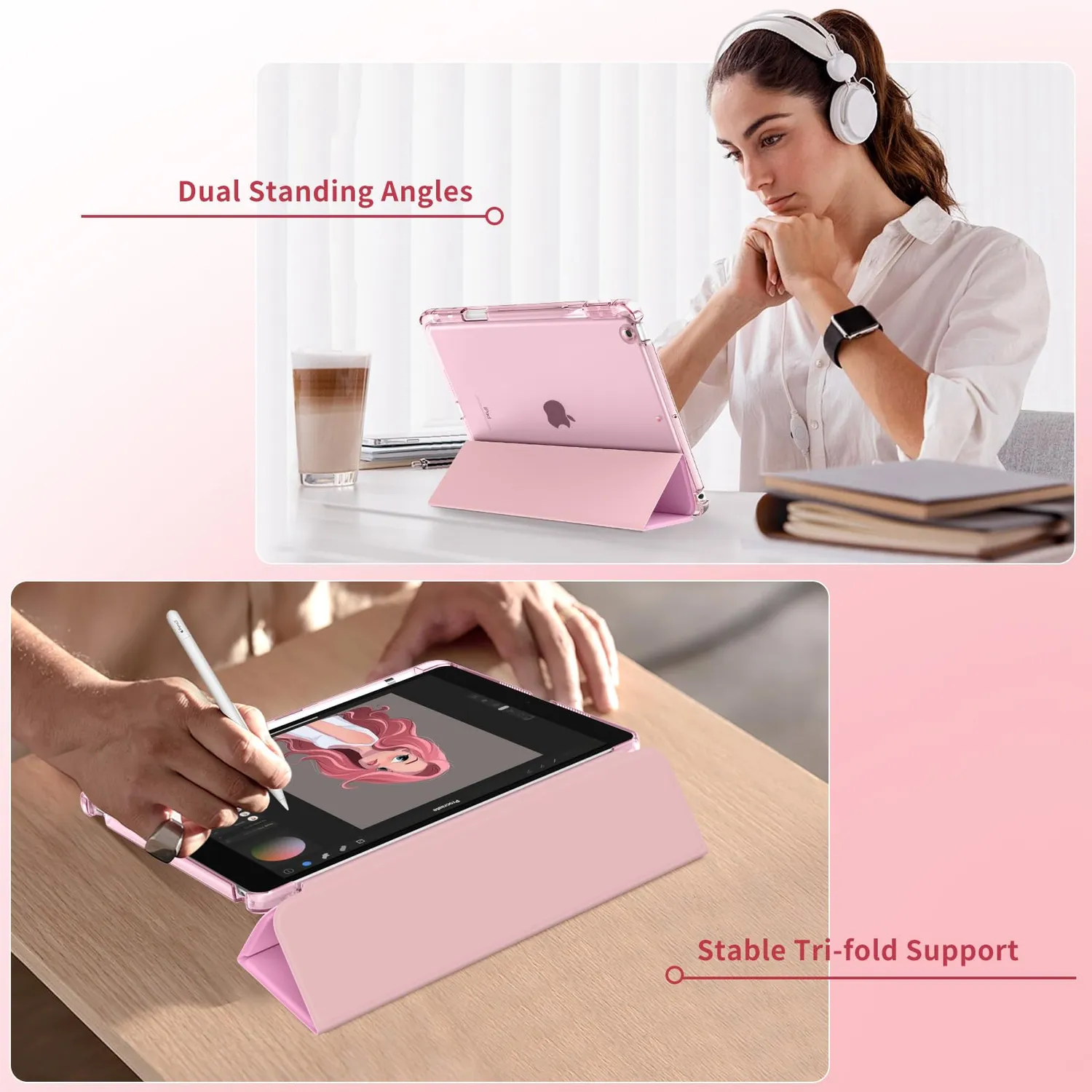 MoKo 10.2 iPad 9/8/7 cover rosa portapenna leggera