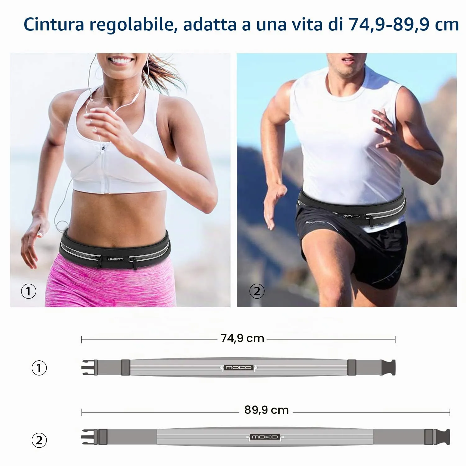 MoKo marsupio running nero doppia tasca riflettente
