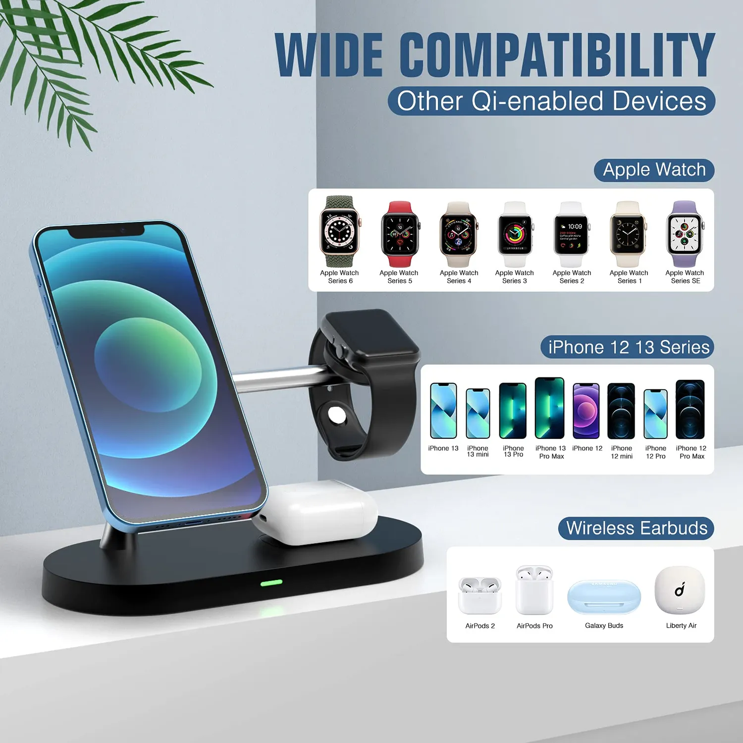 MoKo 5 in 1 stazione ricarica wireless iPhone Watch con luce