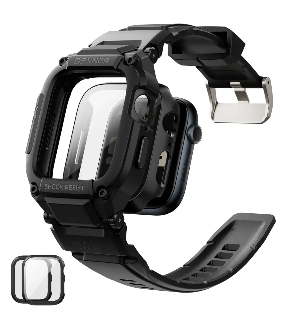 Dexnor Cinturino Cover Apple Watch 44mm Nero Vetro Temperato