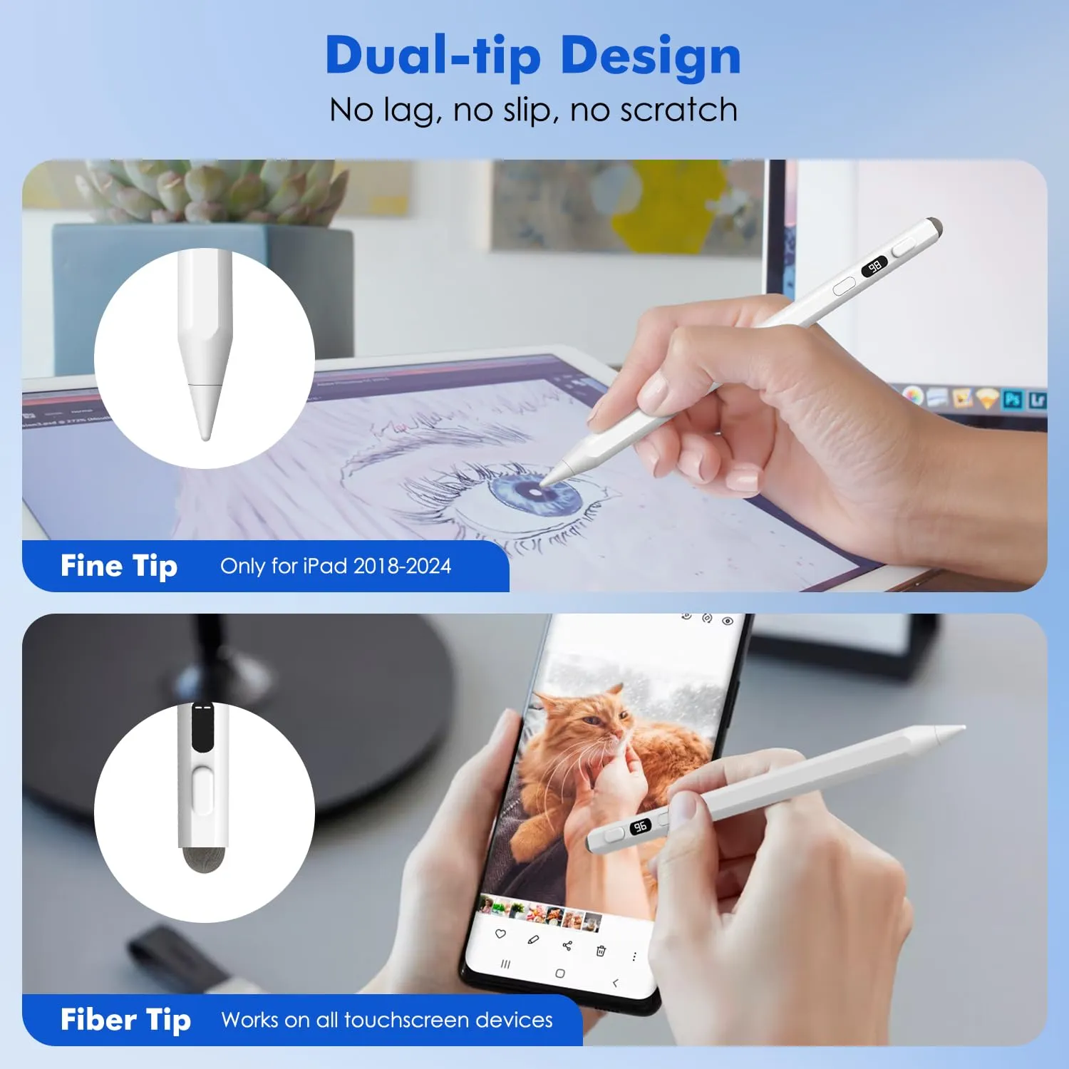 MoKo penna stilo iPad doppia punta bianca USB-C 10 ore