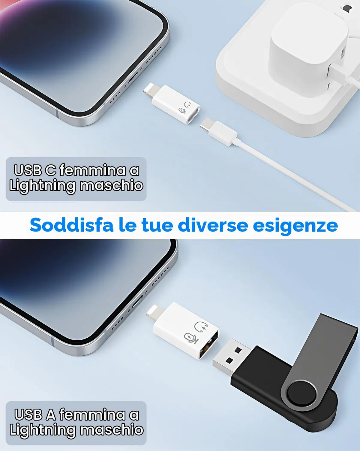 MoKo Adattatore Lightning USB-C+USB-A 2 Pezzi OTG