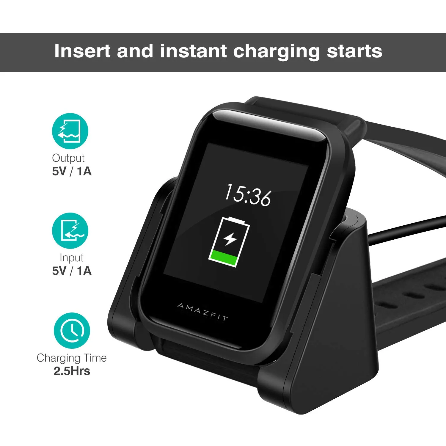 MoKo Caricabatterie Amazfit Bip Lite Cavo 1m Nero