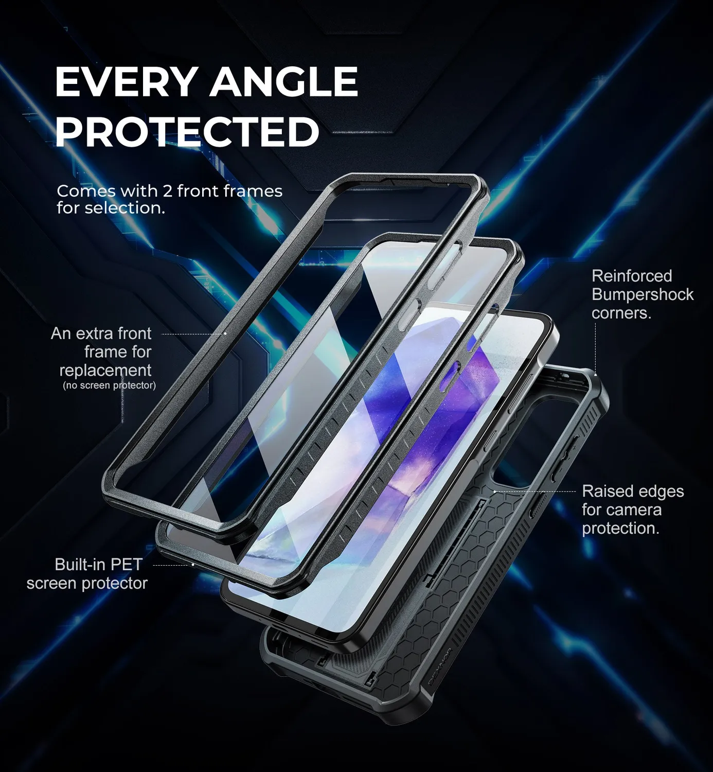 Dexnor Galaxy A35 5G cover nera antiurto 2 pellicole