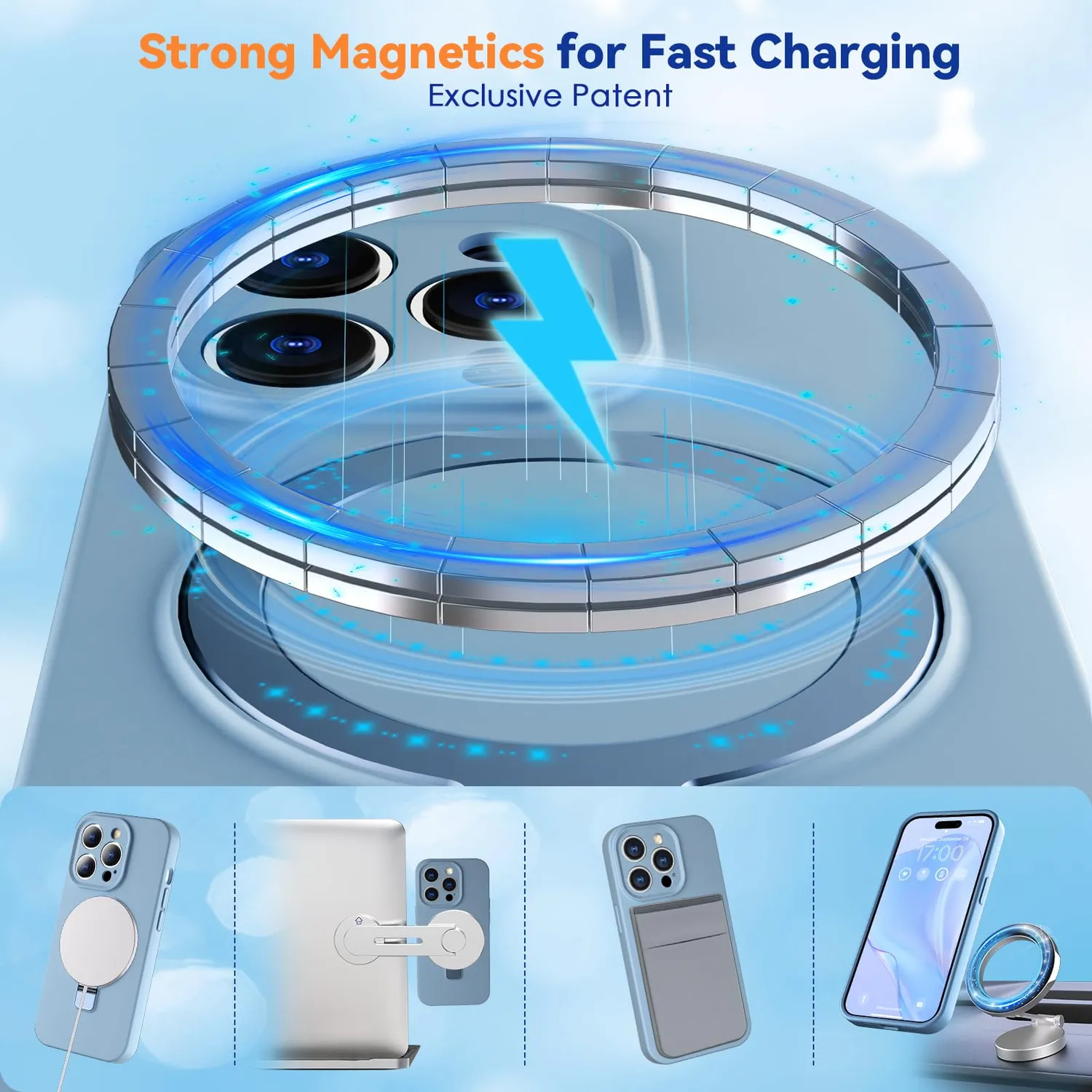 CloudValley Cover Magnetica iPhone 14 Pro Max custodia silicone blu chiaro