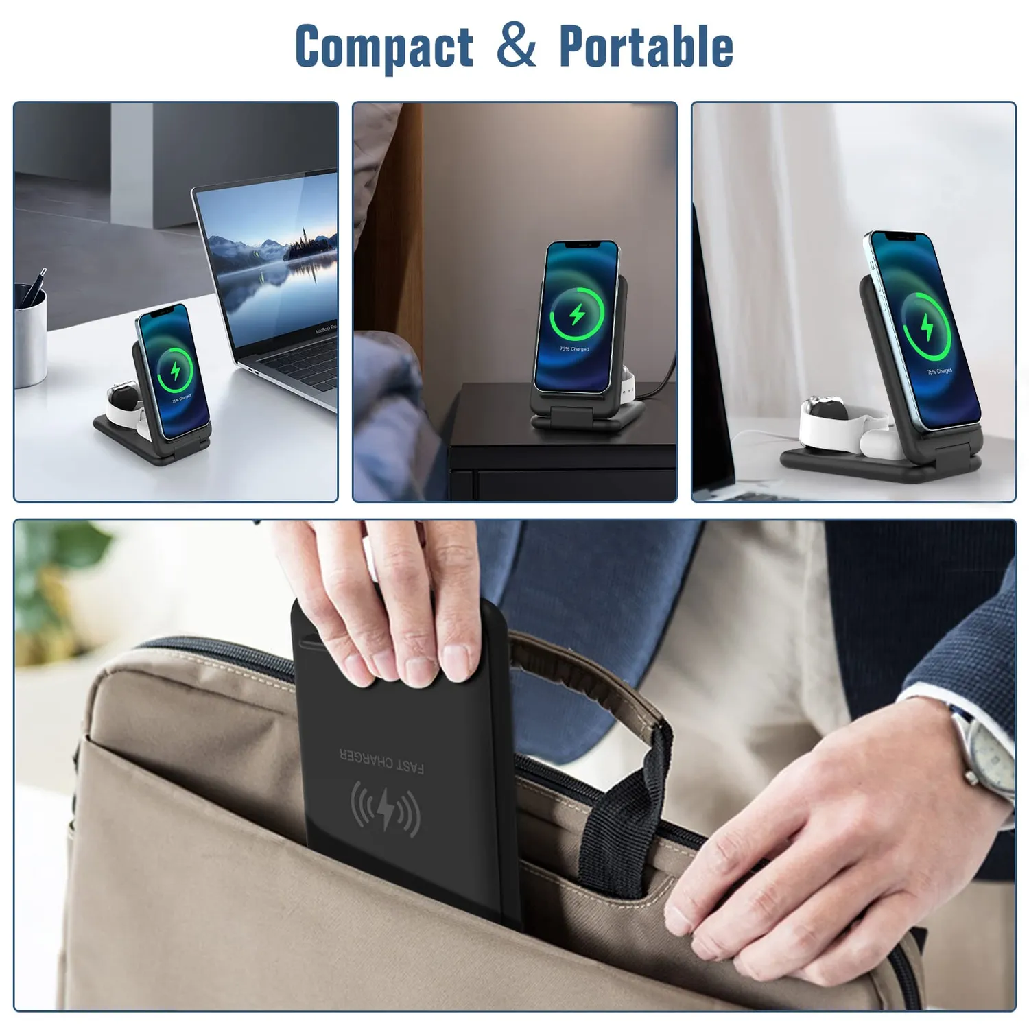 MoKo 3 in 1 dock ricarica wireless iPhone Watch nero