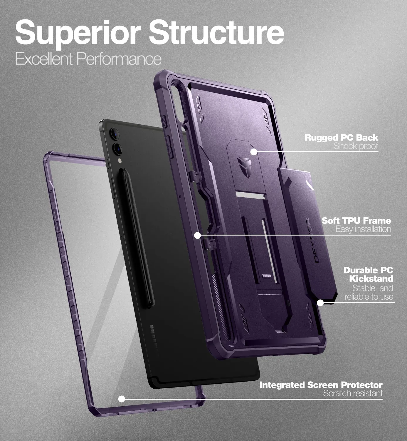Dexnor Galaxy Tab S9 Plus custodia viola con stand