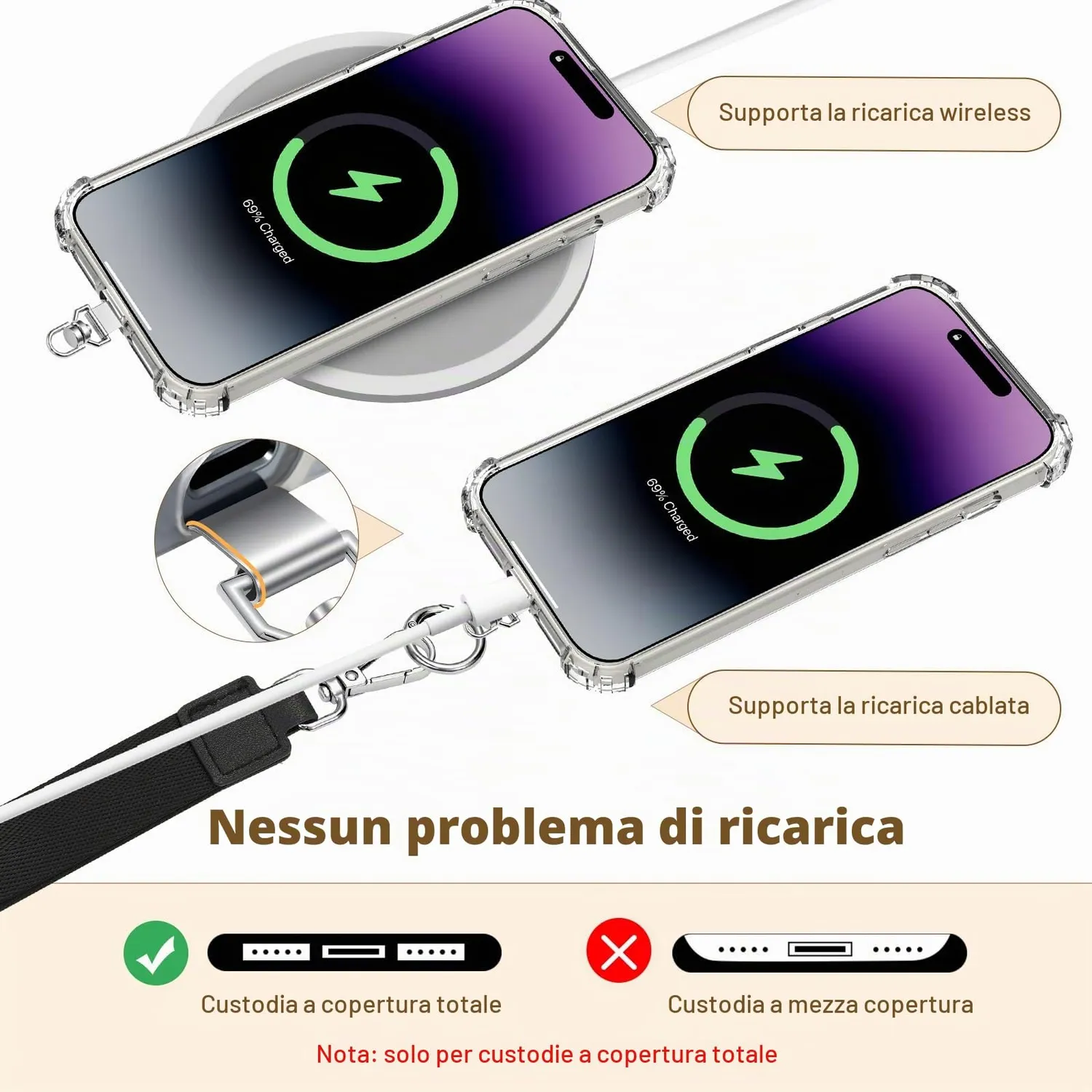 MoKo Laccio Cellulare Tracolla Nero con Portafoglio RFID