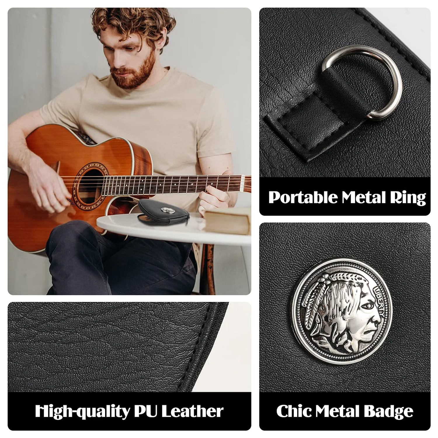 MoKo Custodia Plettri Chitarra Nera 22 Plettri Pelle PU