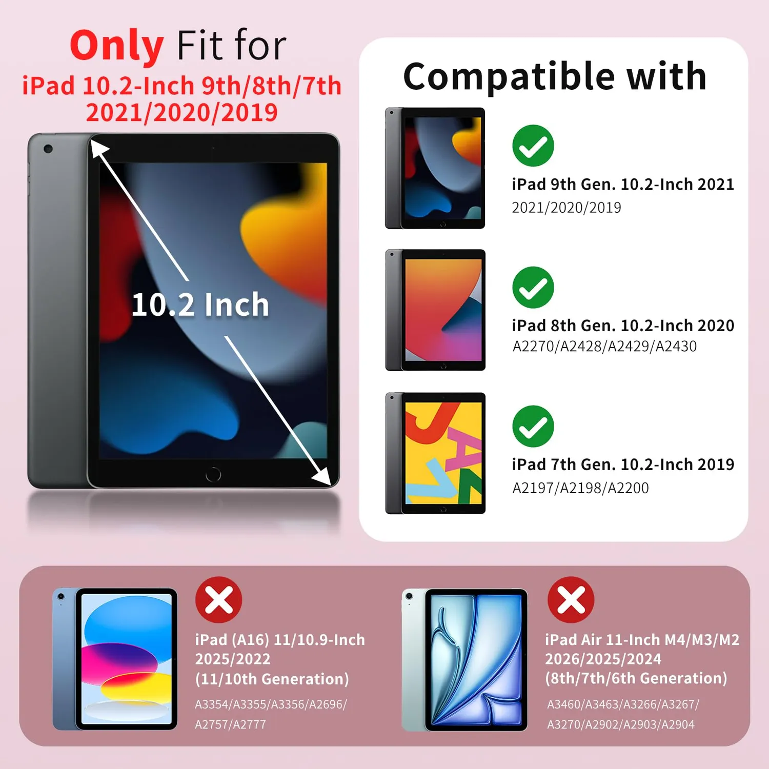 MoKo 10.2 iPad 9/8/7 cover rosa portapenna leggera
