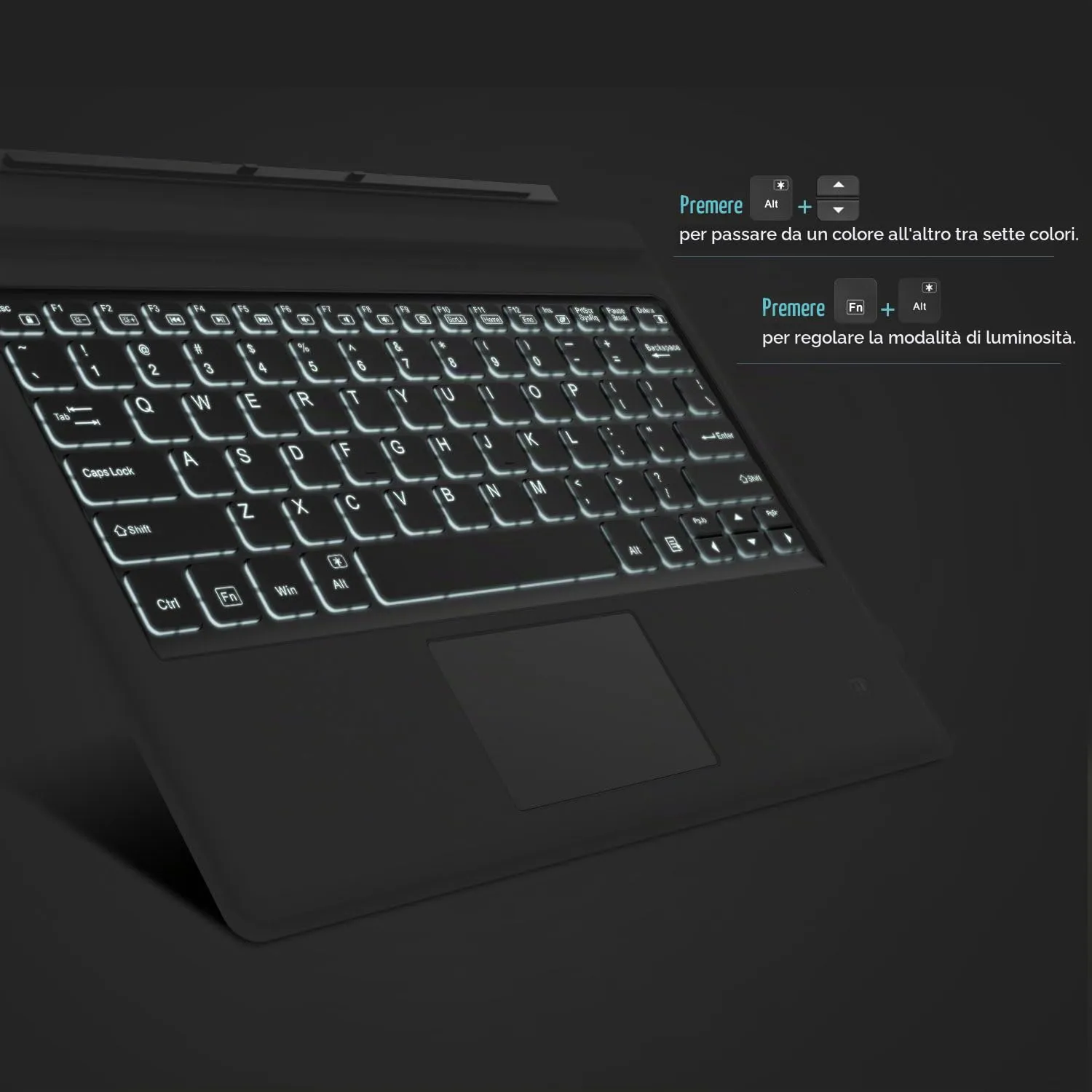 MoKo per Surface Pro 3-7 Plus tastiera bluetooth grigia retroilluminata