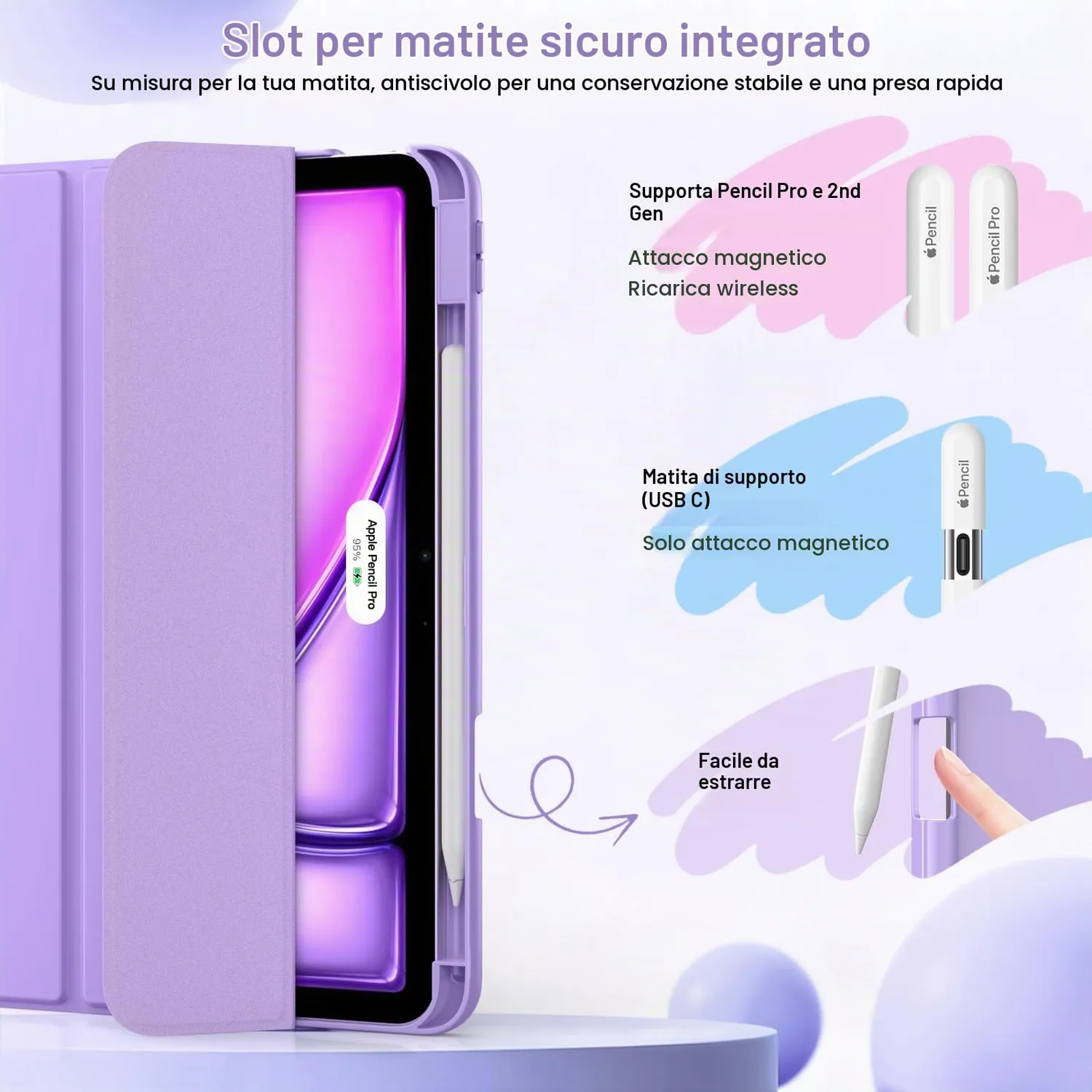MoKo Custodia Sottile iPad Air 11 Lilla Doppio Angolo Penna