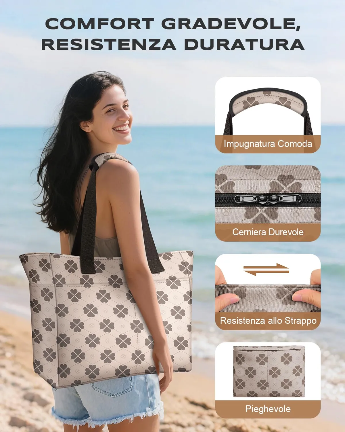 EOIWUY Quadrifoglio borsa mare donna 35L impermeabile