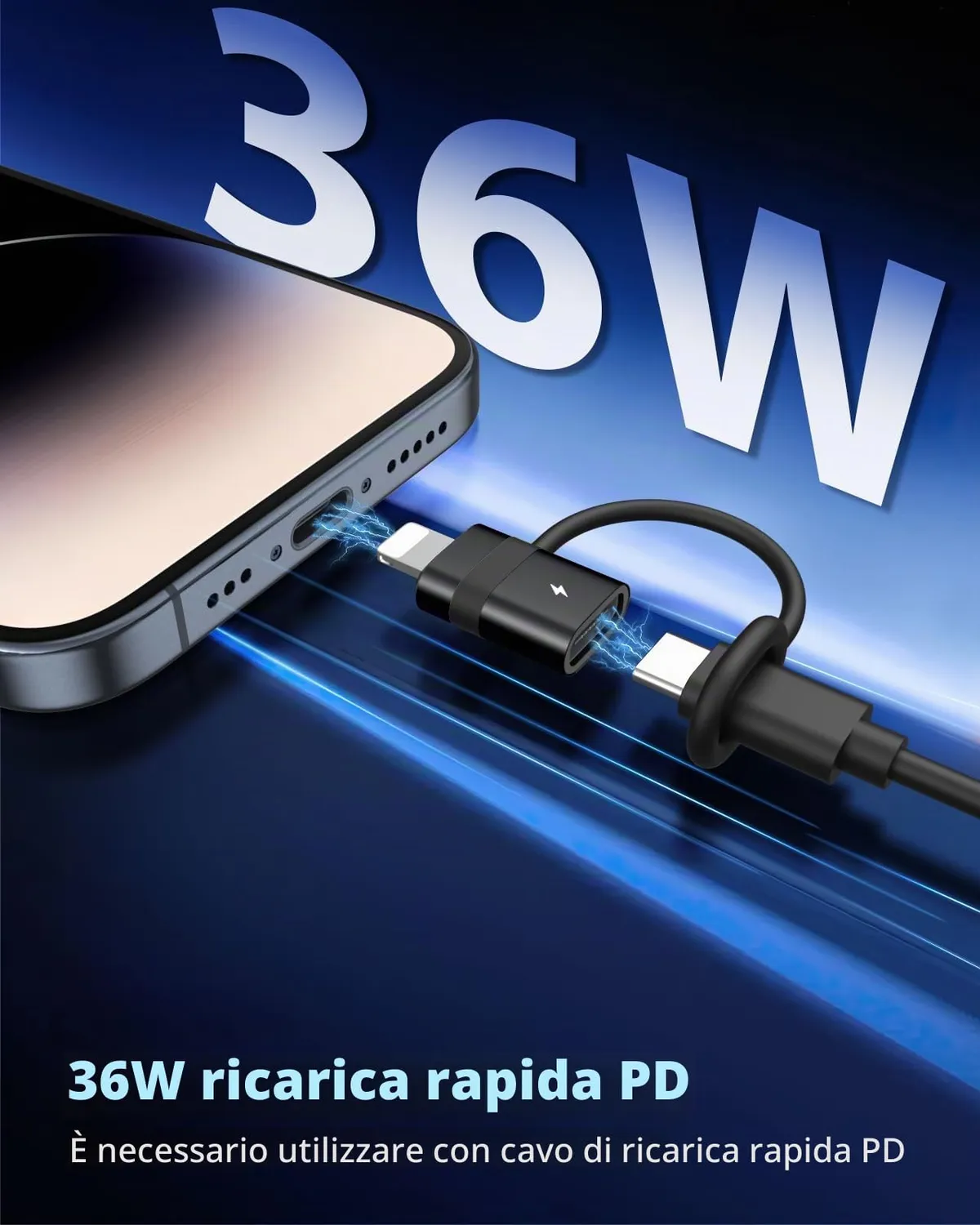 MoKo USB-C Lightning Adattatore Nero 36W 2 pezzi