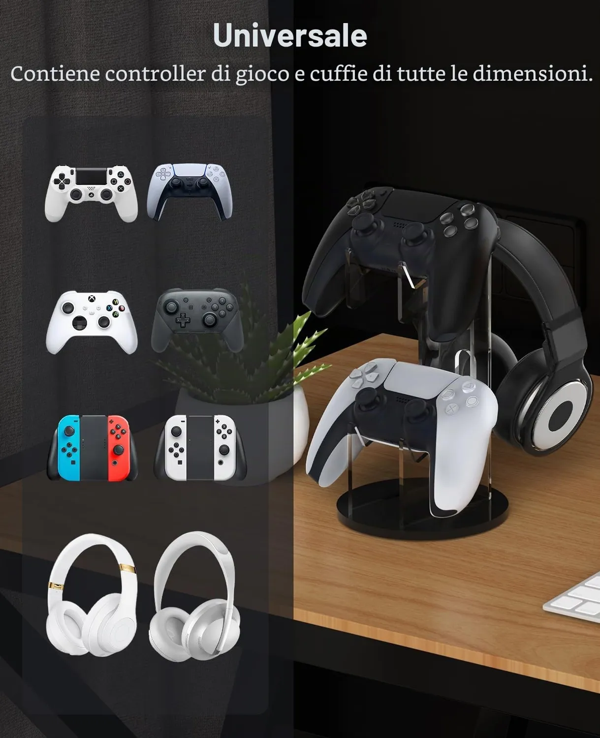 MoKo supporto controller e cuffie nero trasparente 2in1