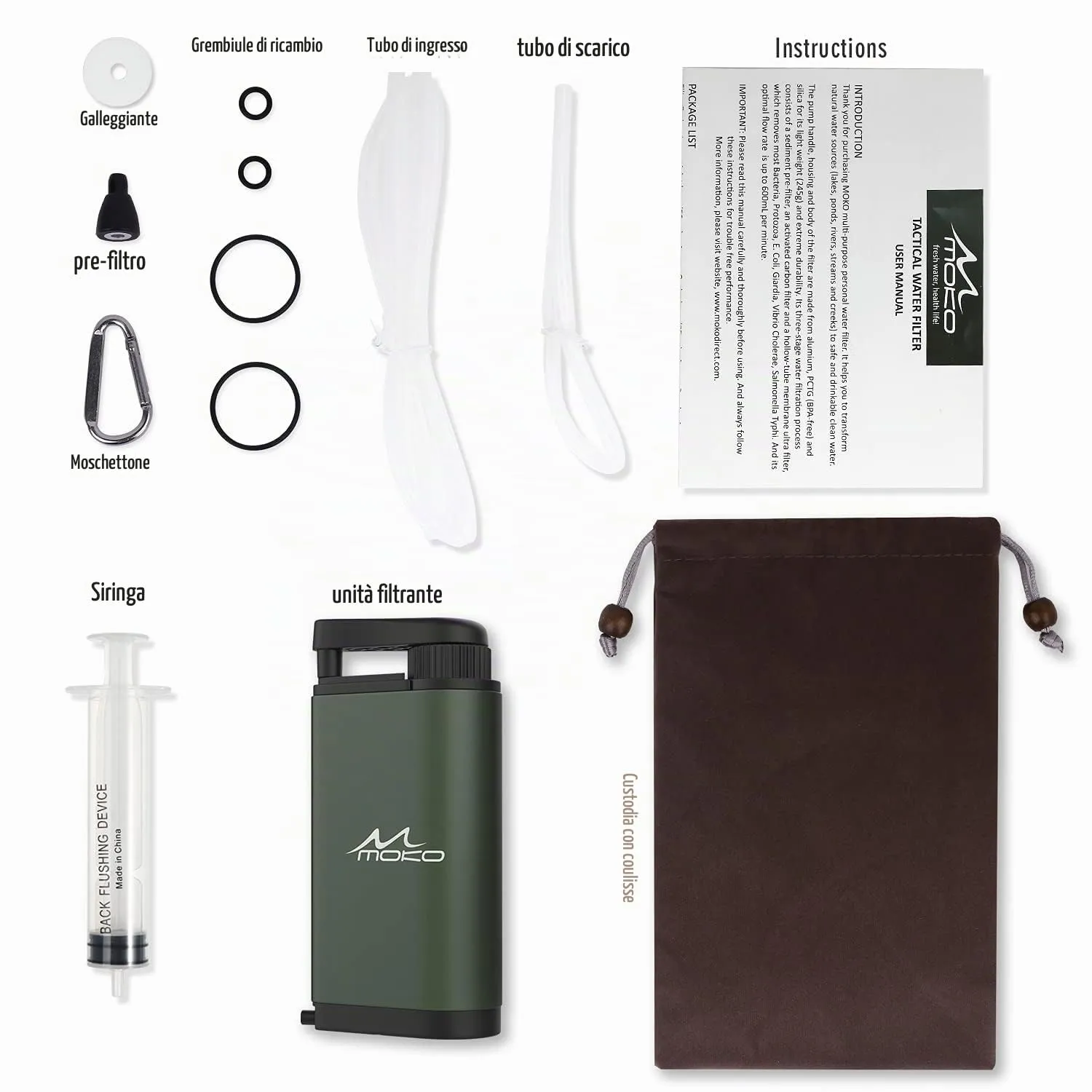 MoKo Filtro Acqua Portatile Pompa Campeggio 600 ml/min