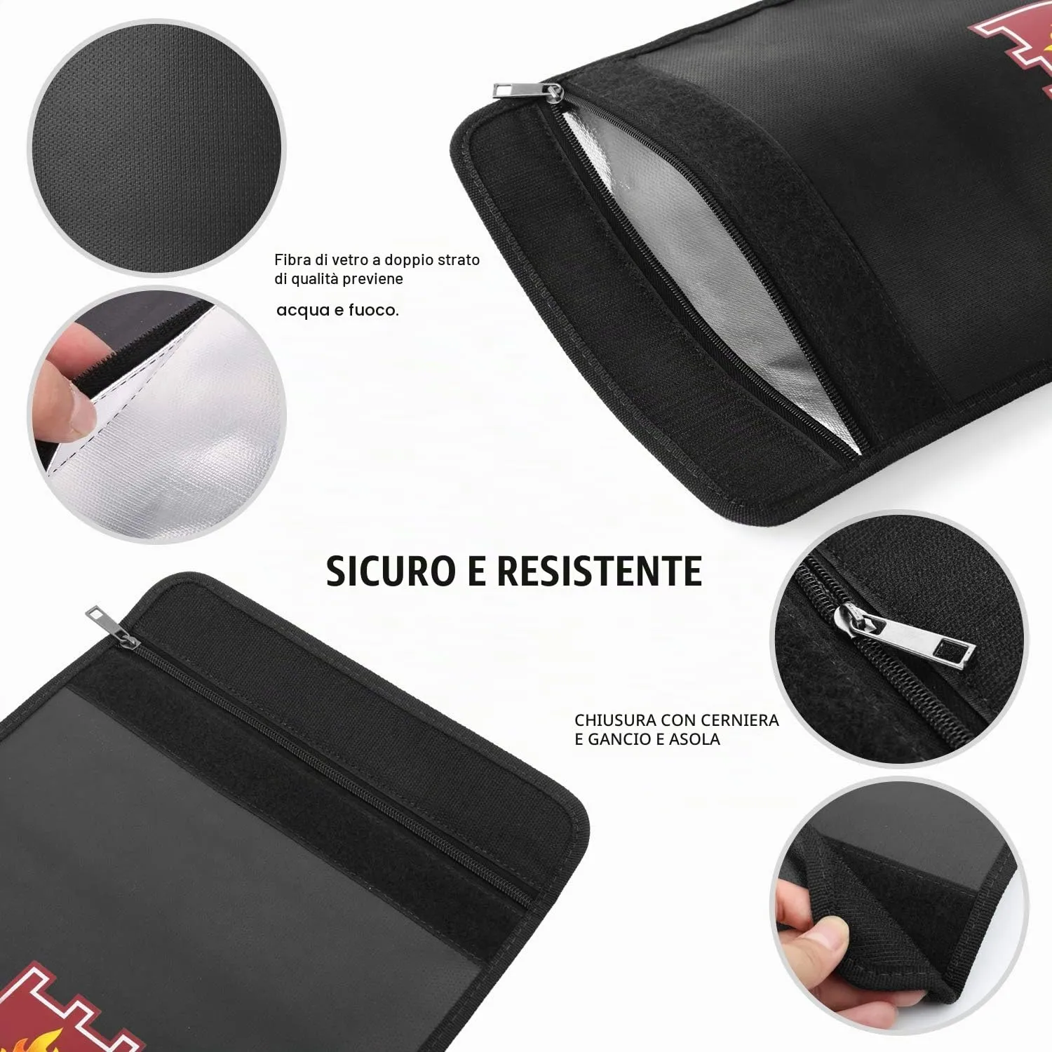 MoKo Borsa Portadocumenti Ignifuga Nera 37x28 cm impermeabile