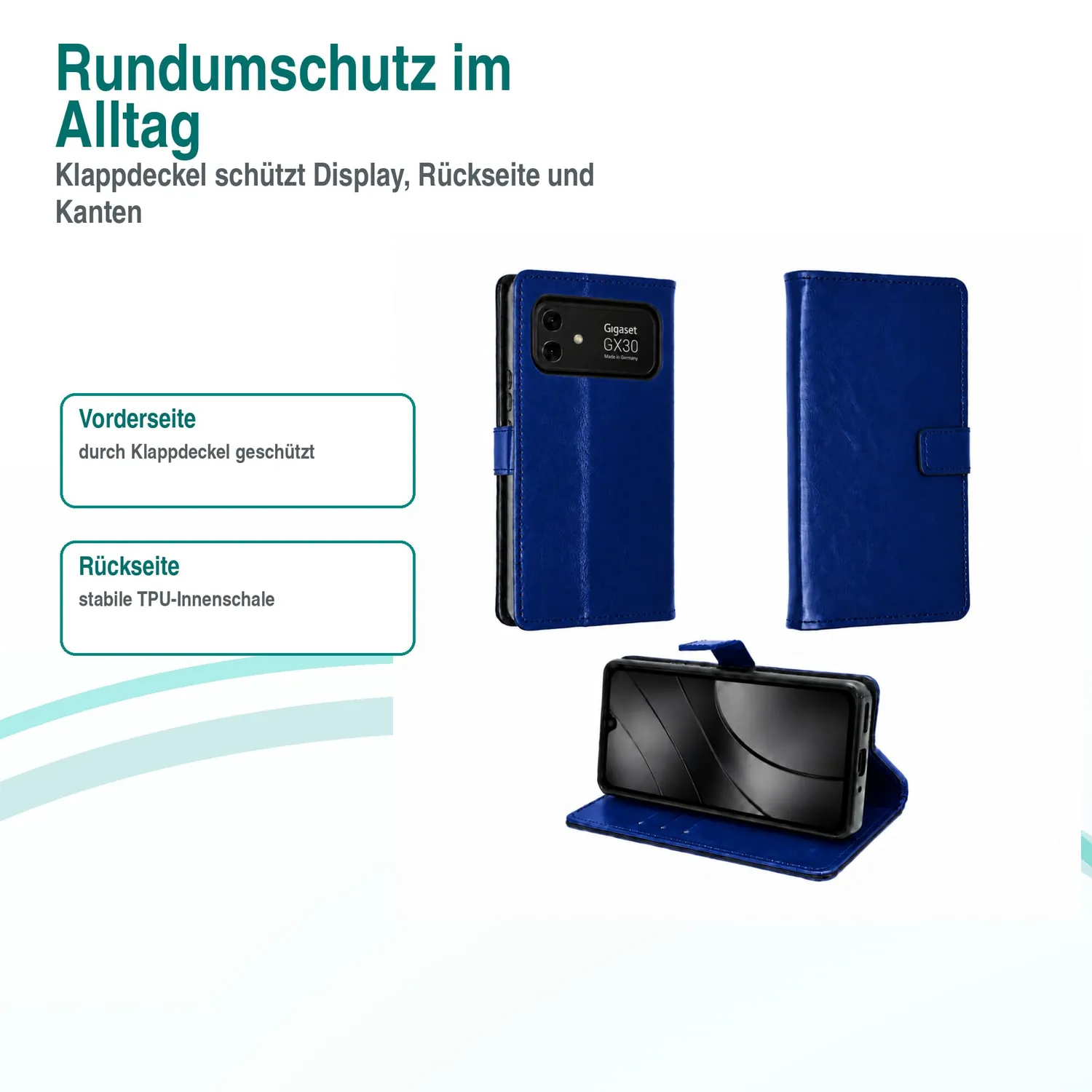 caseroxx Bookstyle custodia Gigaset GX30 azzurro carte