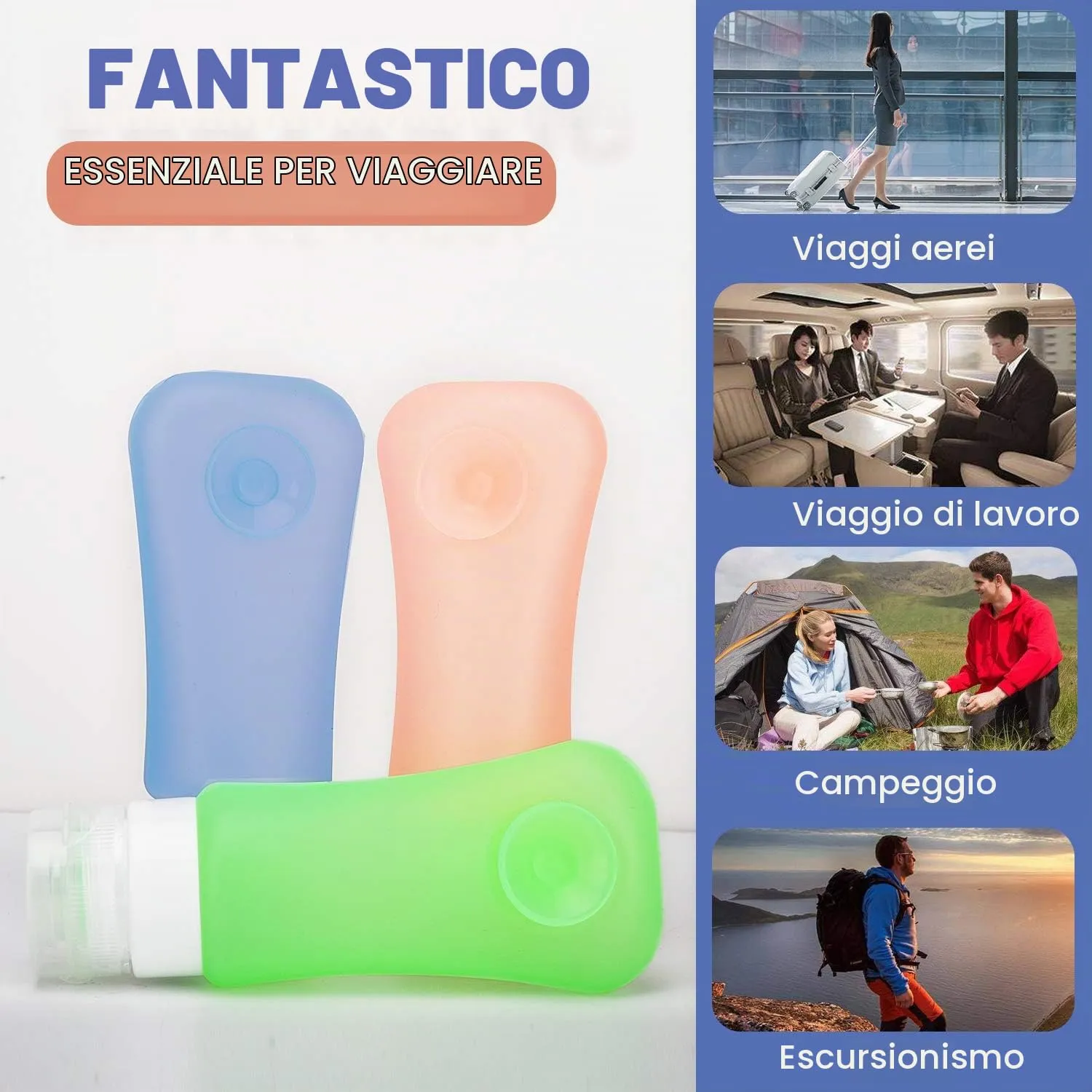 MoKo bottiglie viaggio silicone 89 ml set 4 pezzi BPA free