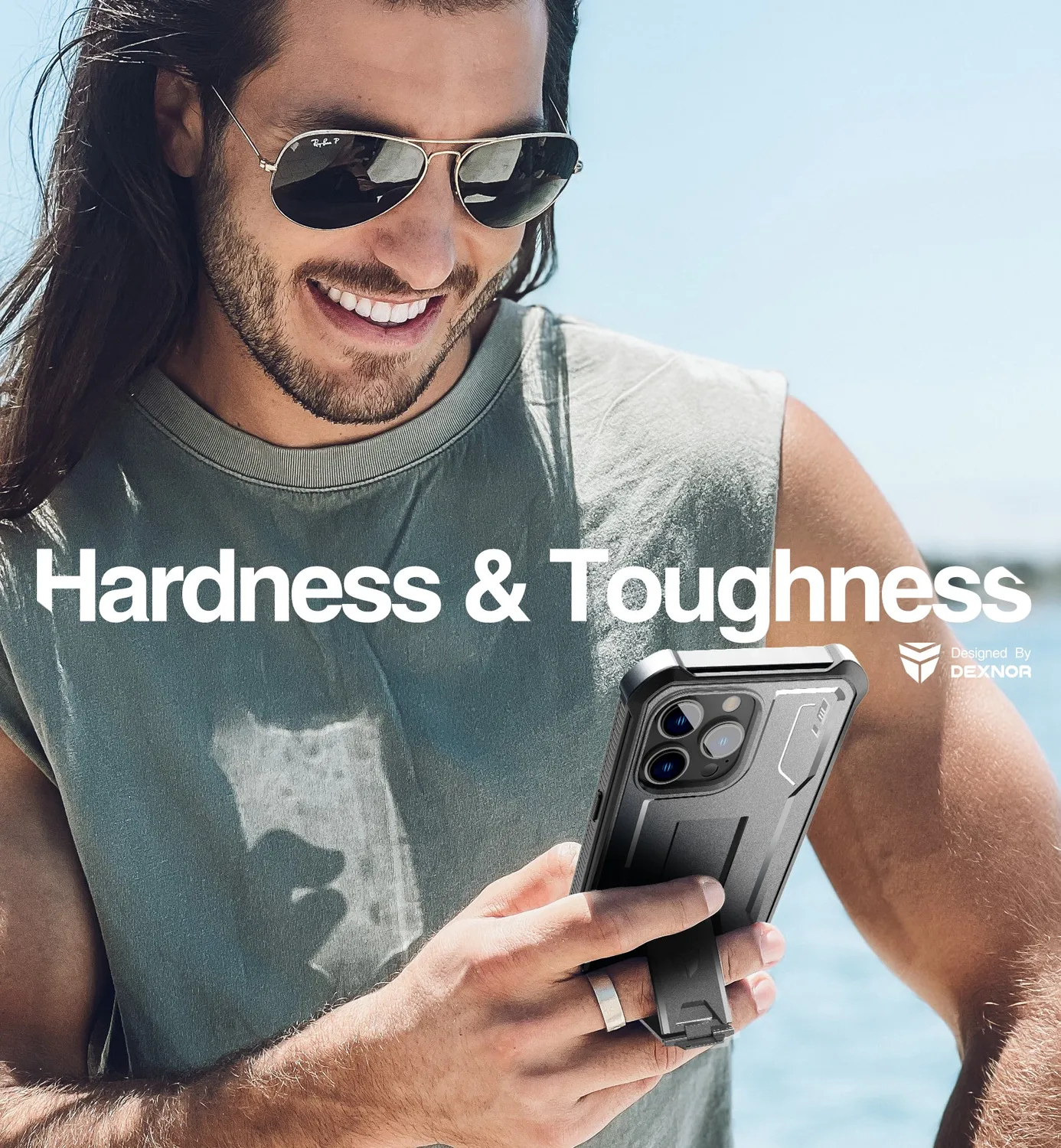 Dexnor iPhone 14 Pro Max cover nera anturto con stand
