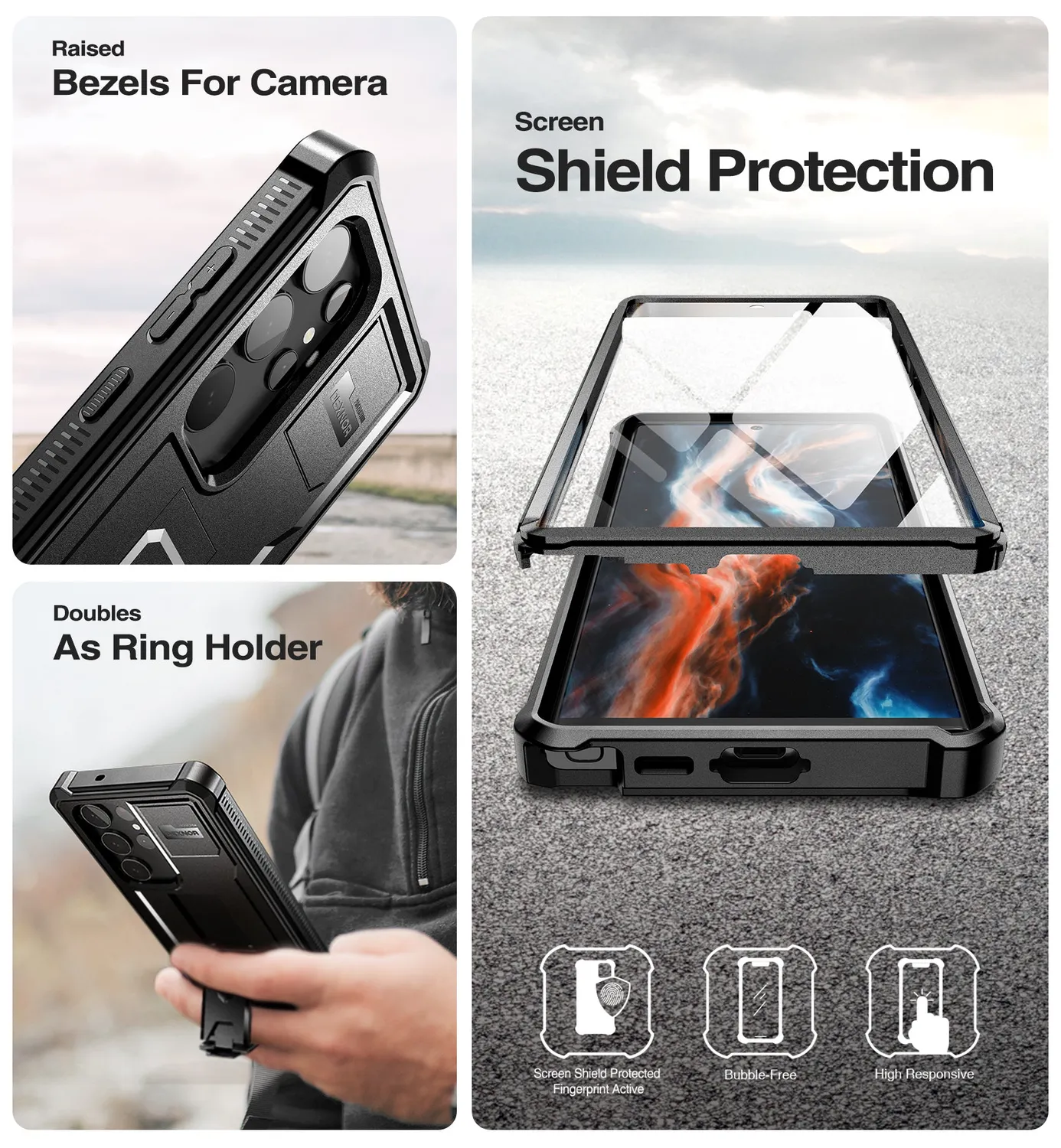 Dexnor Galaxy S23 Ultra cover nera antiurto con supporto