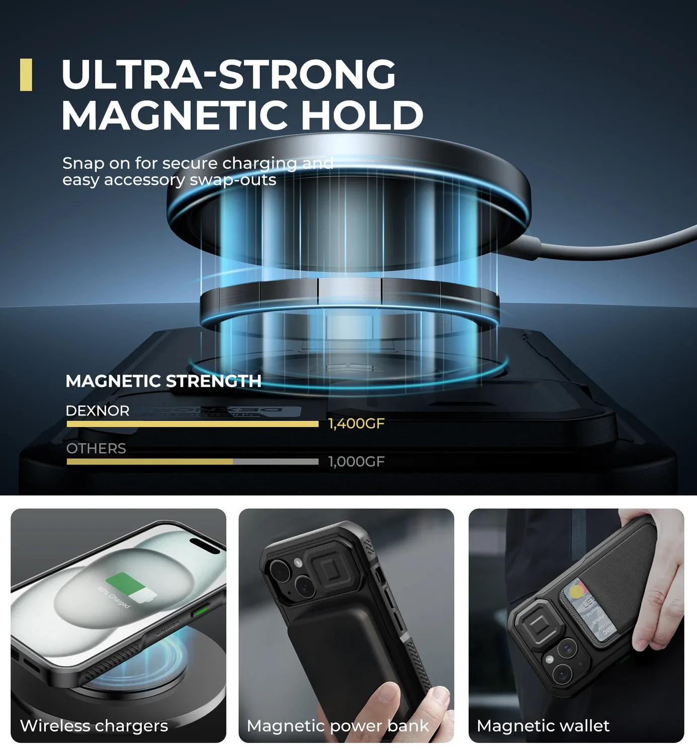 Dexnor per iPhone 15 cover magnetica nera antiurto