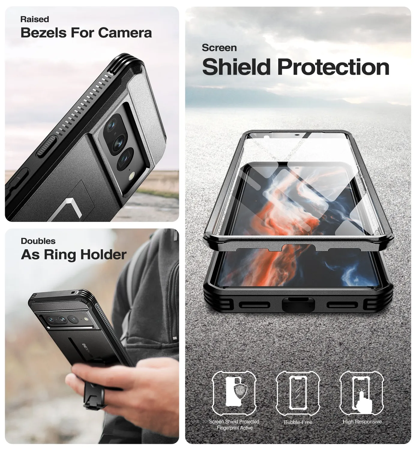 Dexnor cover Pixel 7 Pro nera rugged con pellicola