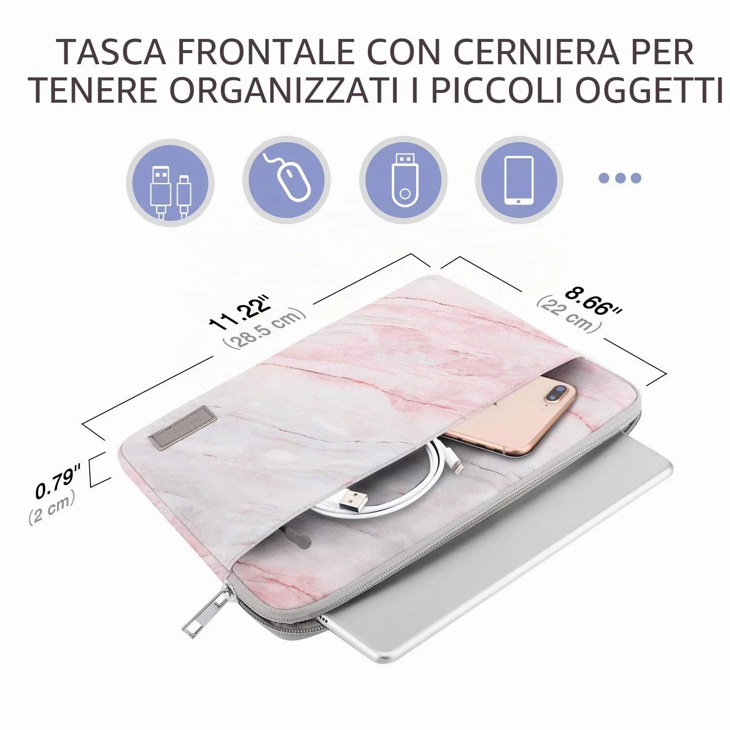 MoKo Custodia Tablet 9-11 Pollici Marmo Rosa Grigio Doppia Tasca