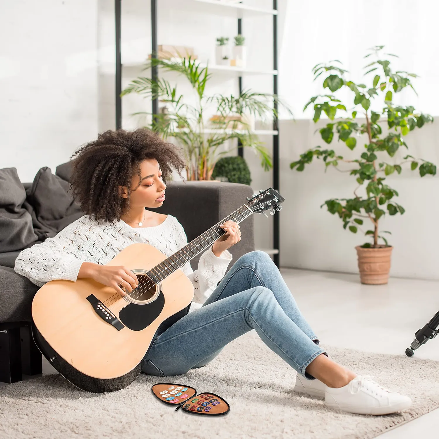 MoKo Custodia Plettri Chitarra Nera 22 Plettri Pelle PU
