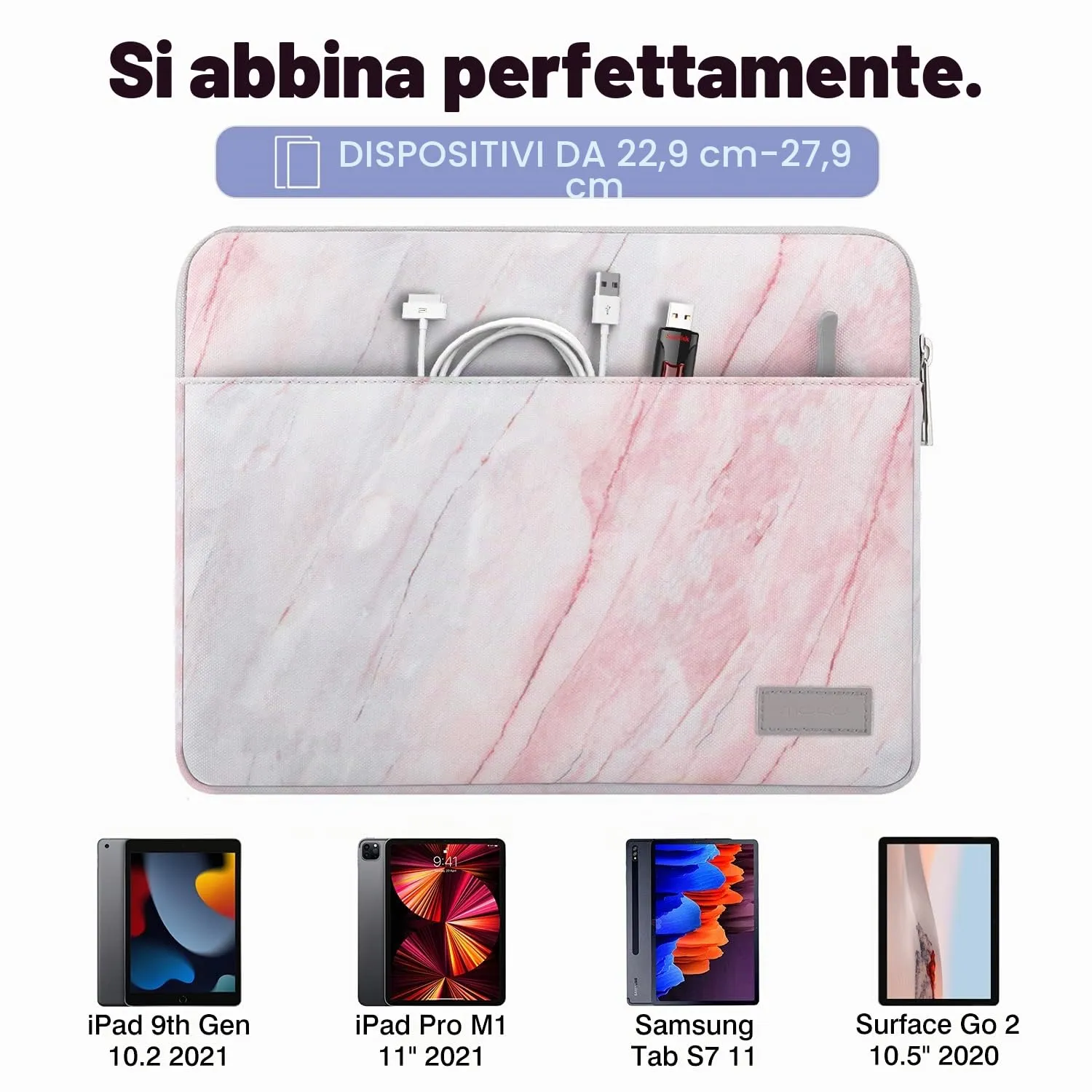 MoKo Custodia Tablet 9-11 Pollici Marmo Rosa Grigio Doppia Tasca
