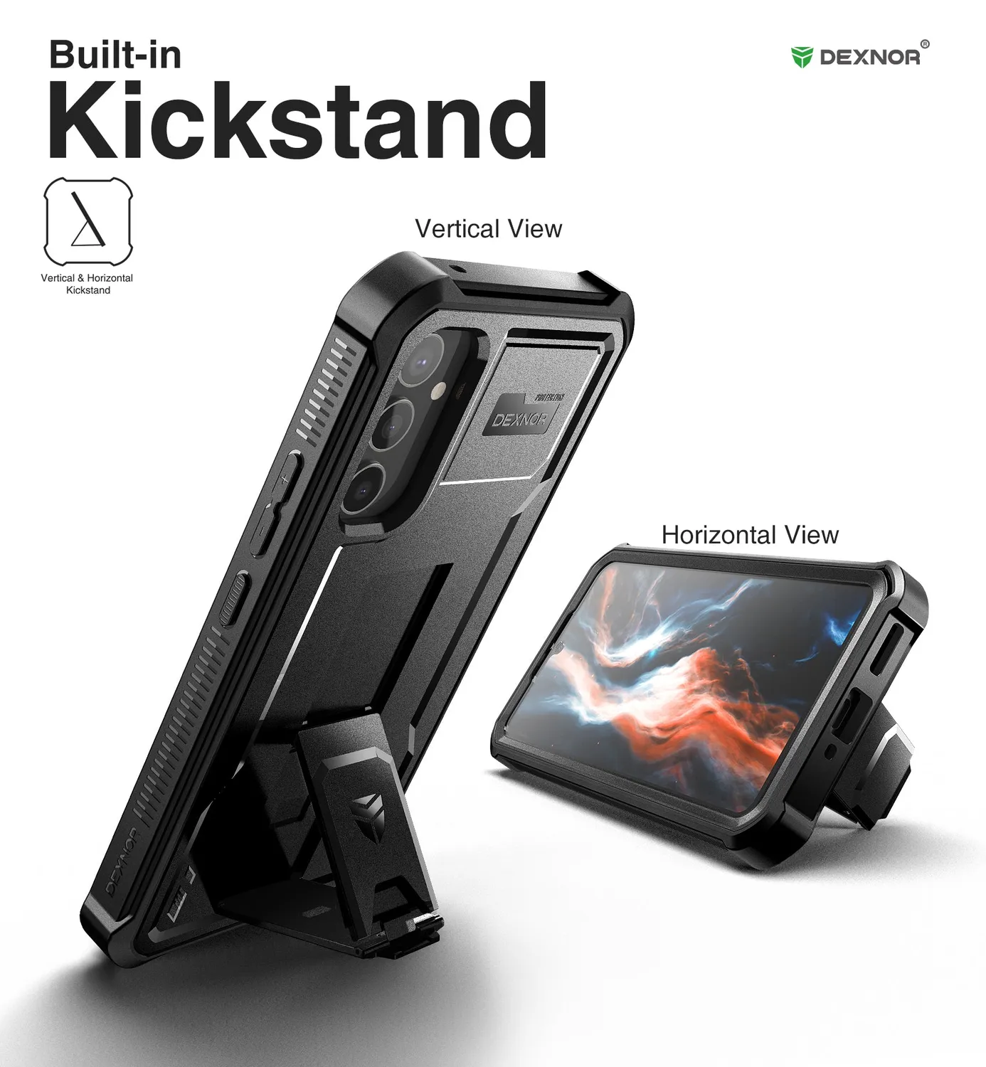 Dexnor Galaxy A34 5G cover nera kickstand vetri