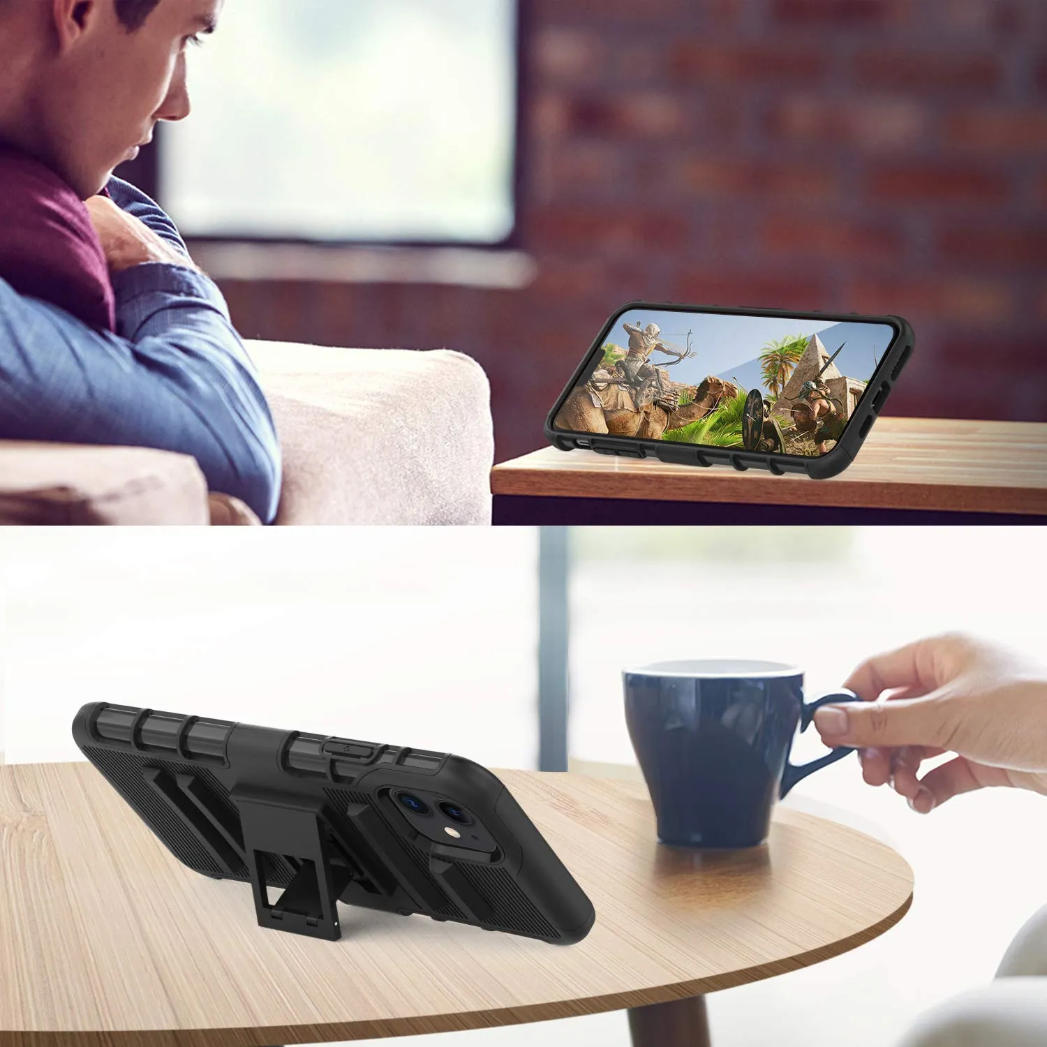 MoKo iPhone 11 Cover Antiurto Nera con Clip Cintura