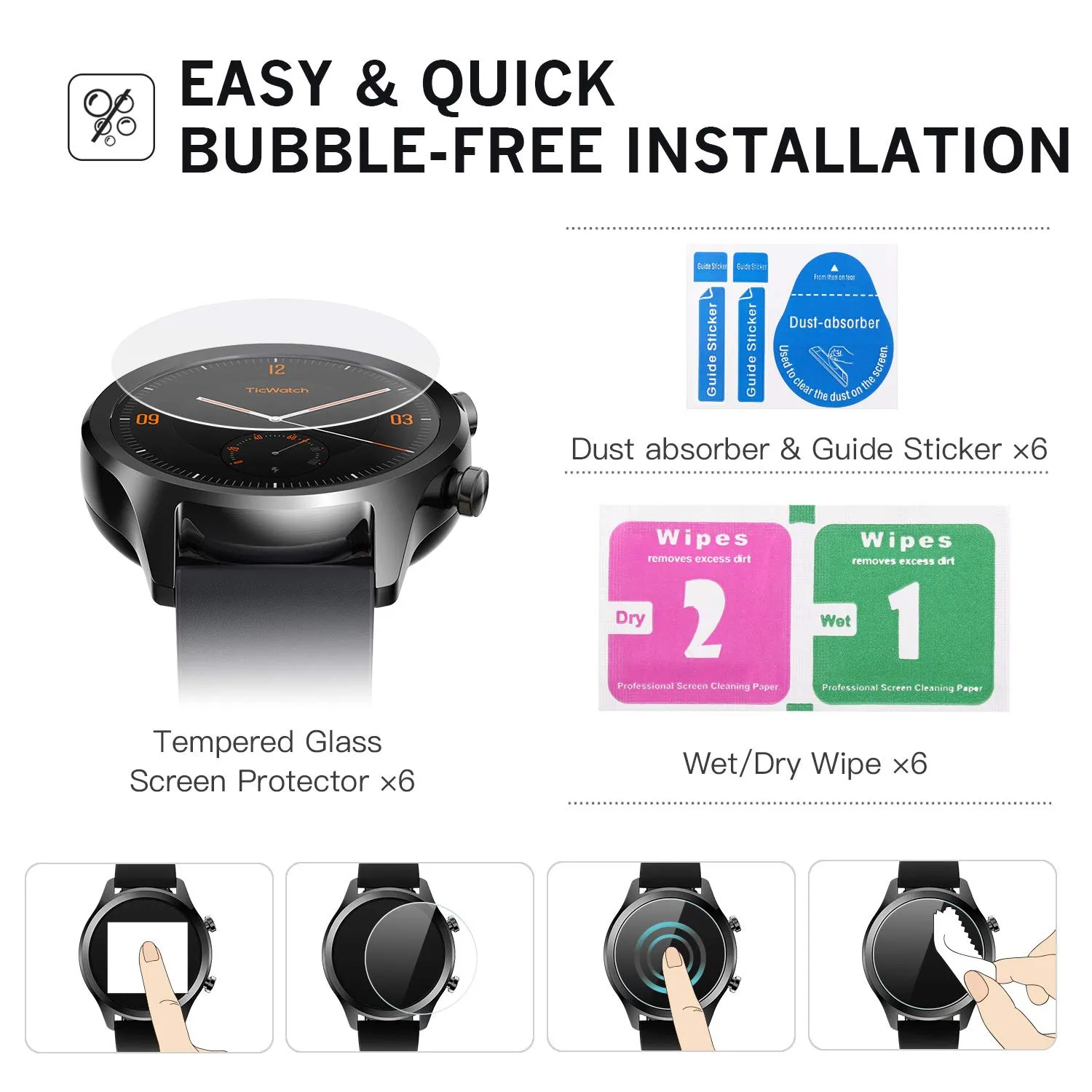 MoKo Ticwatch C2 S2 E2 pellicola vetro 6 pezzi