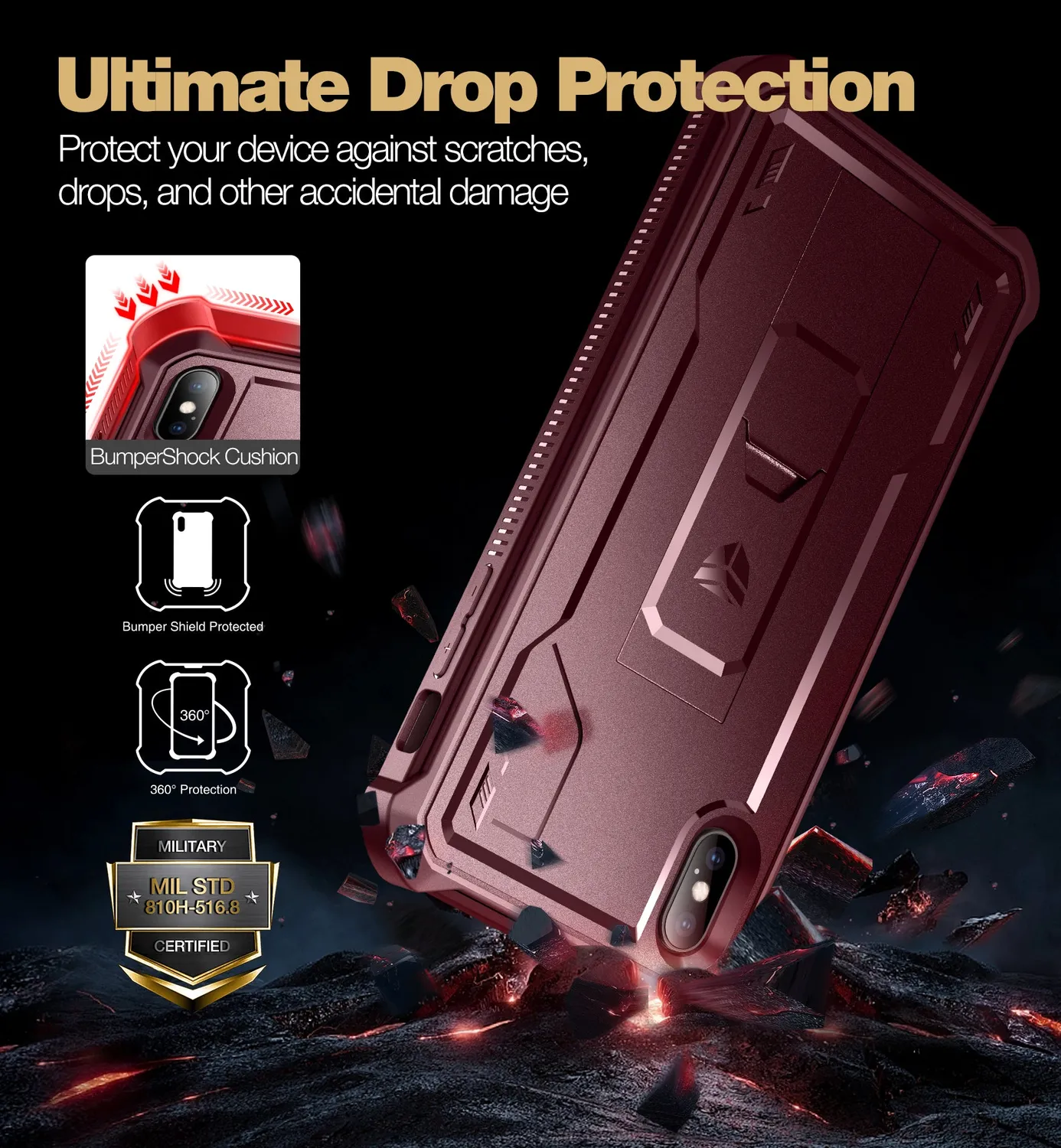 Dexnor cover iPhone XS Max nera corazzata con stand