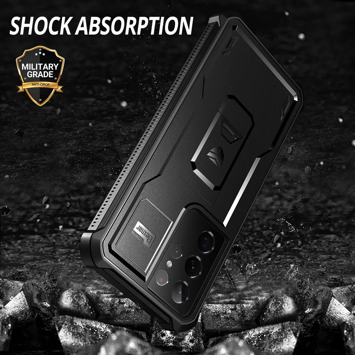 Dexnor Galaxy S21 Ultra Cover nera antishock con cavalletto