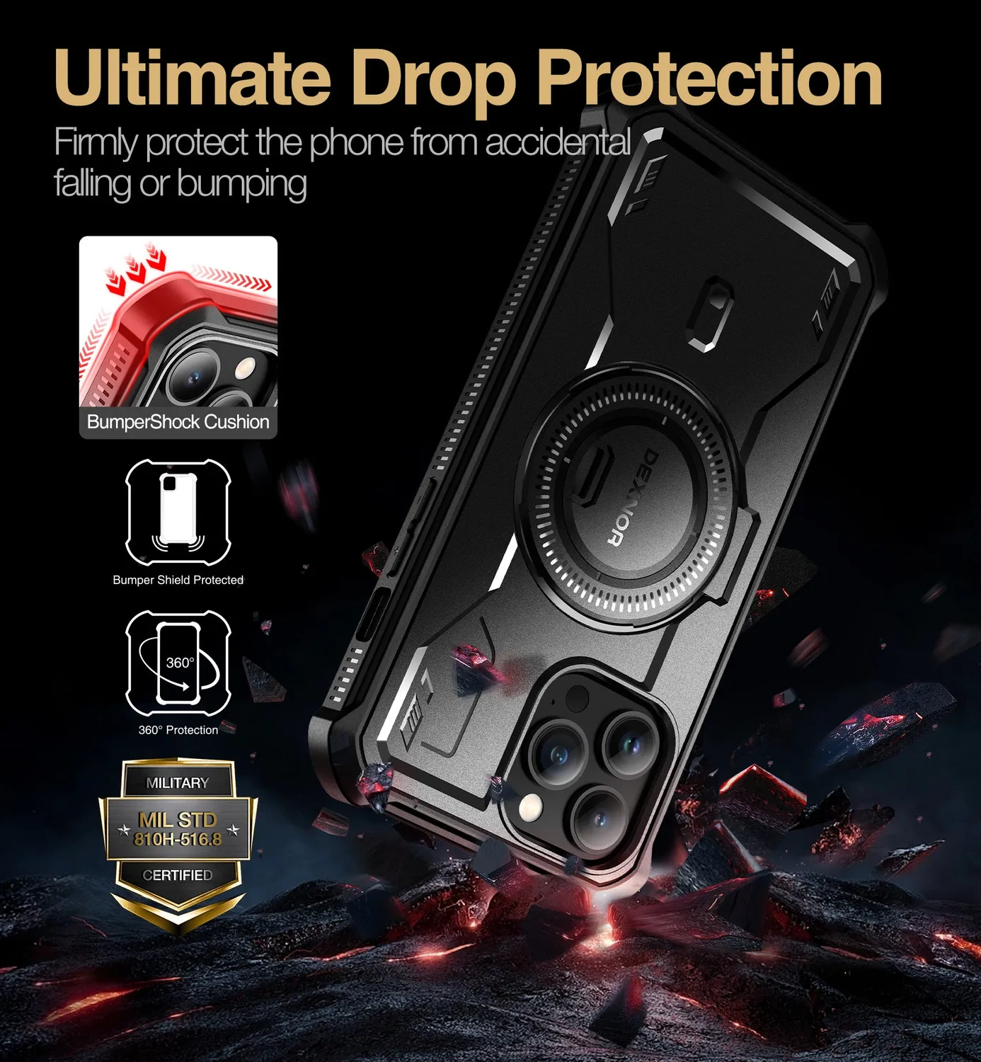 Dexnor cover iPhone 13 Pro Max nera anturto con vetro