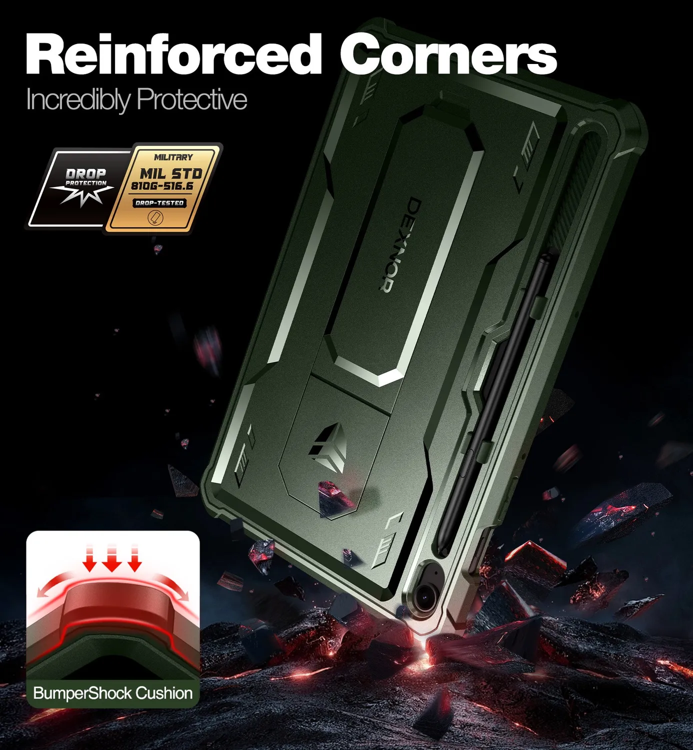 Dexnor cover Galaxy Tab S9 FE 10,9 verde con penna