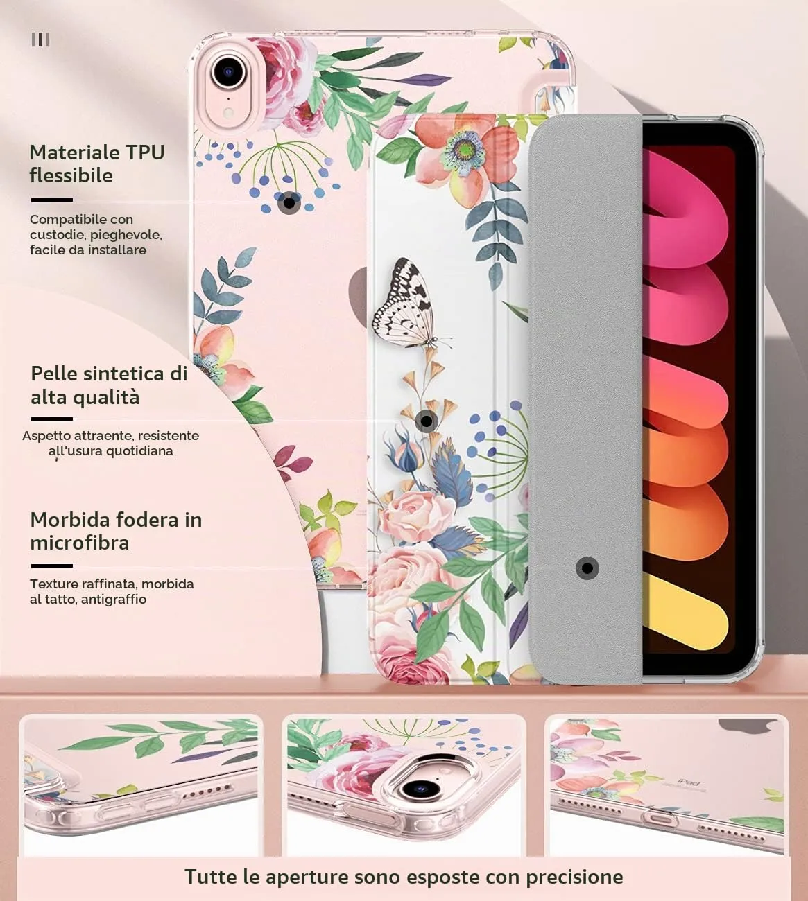MoKo cover iPad mini 6-7 8,3" fiori fragranti con pencil holder