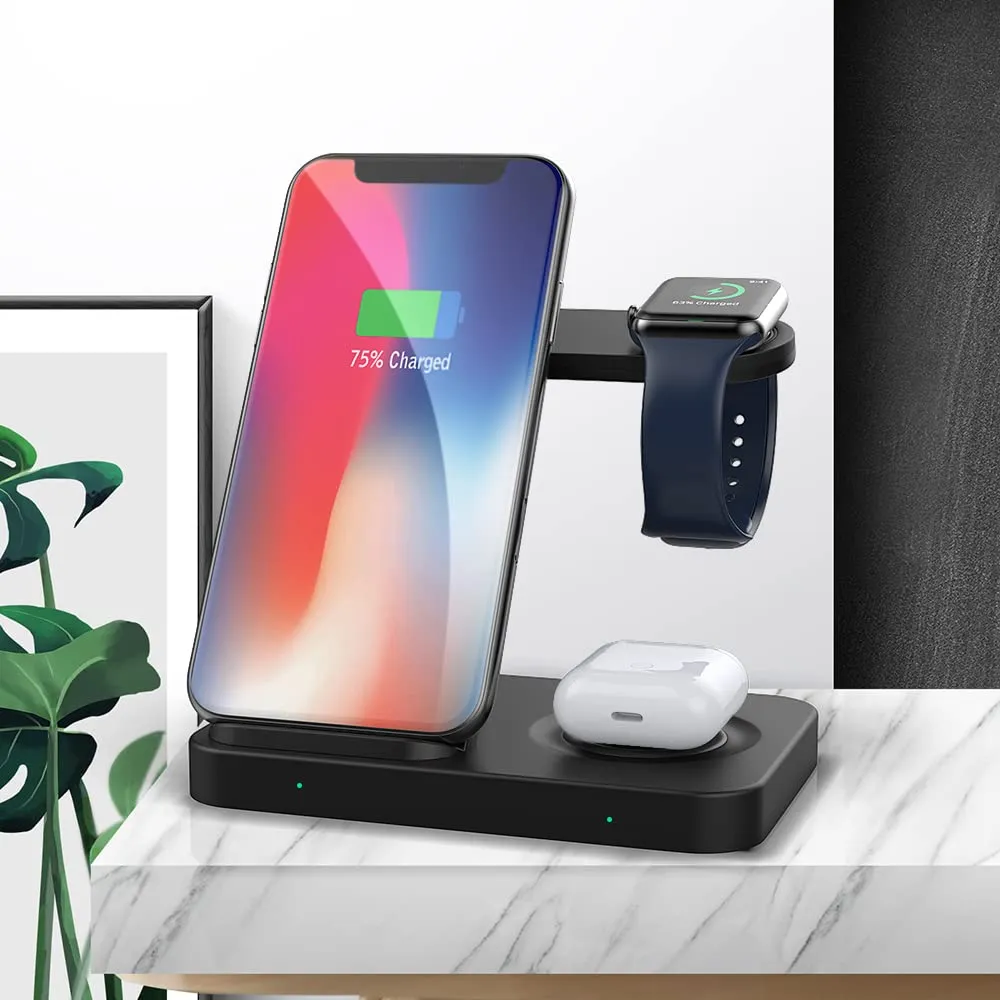 MoKo 3in1 stazione ricarica wireless Qi 10W nera