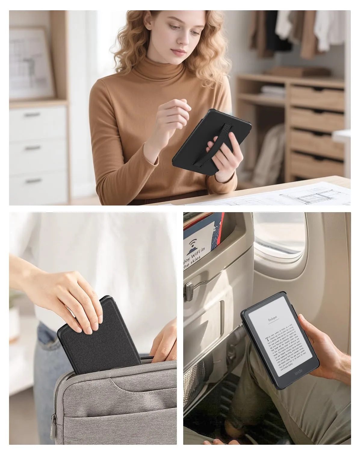 MoKo Custodia Kindle 12a Gen 6" Denim Nero con cinghia mano