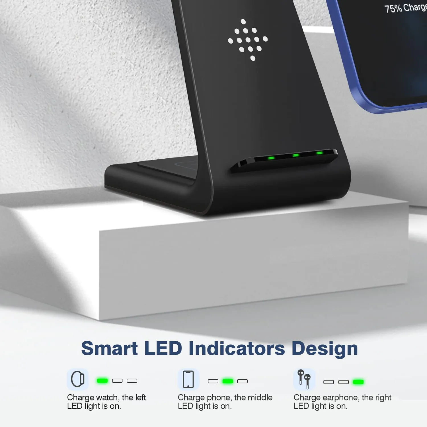 MoKo Stazione Ricarica Wireless 3 in 1 Qi Rapida con Adattatore