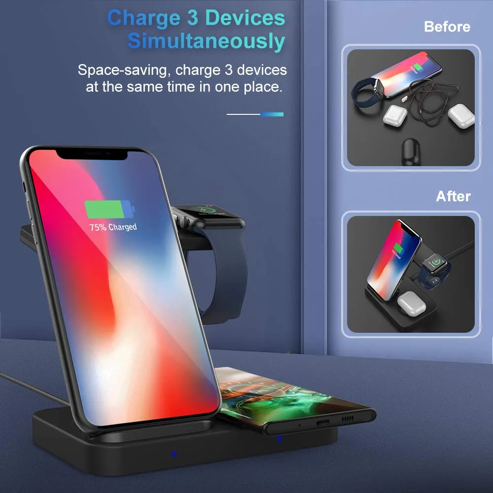 MoKo 3 in 1 stazione ricarica wireless QC3.0 ricarica rapida
