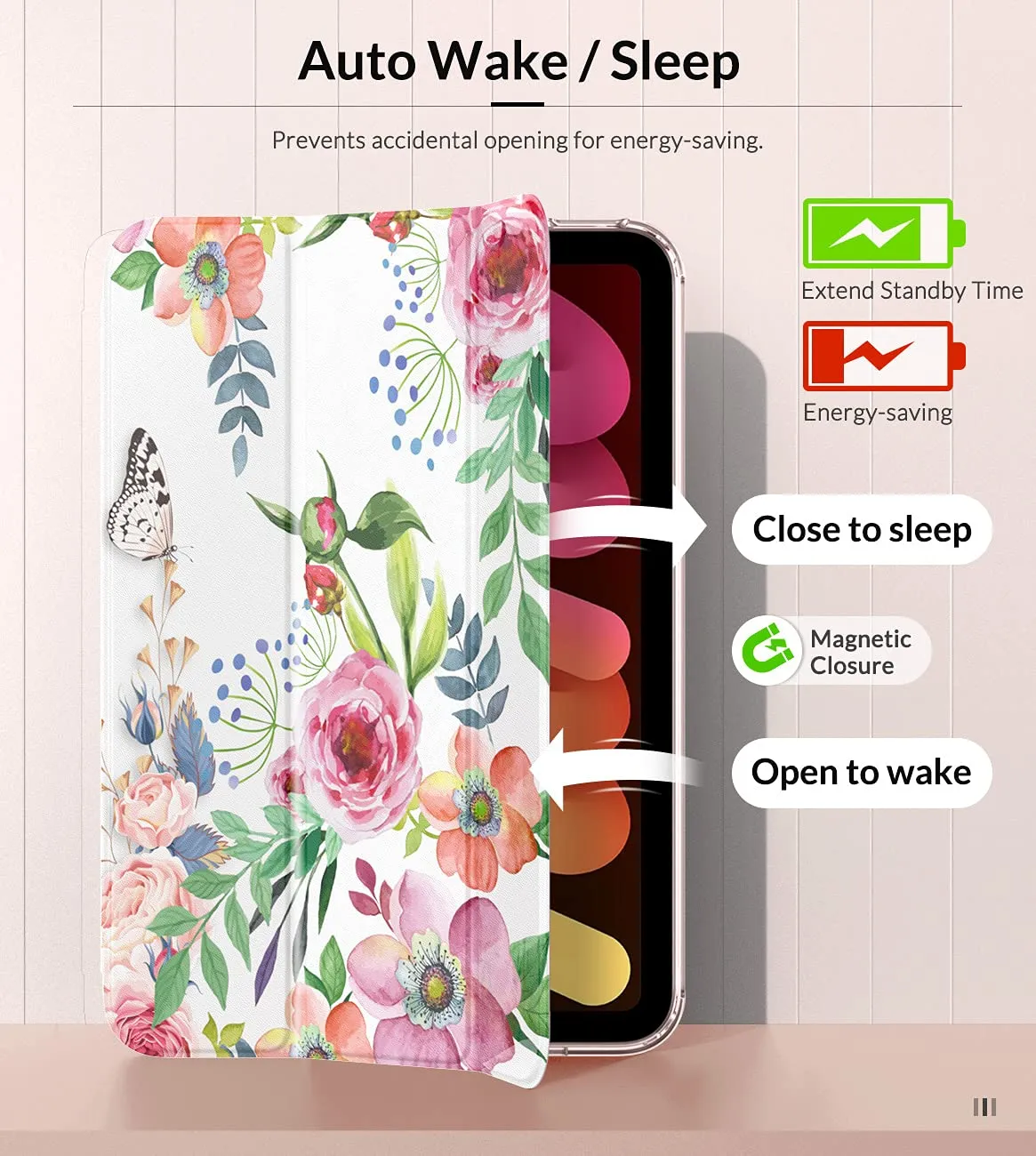 MoKo cover iPad mini 6-7 8,3" fiori fragranti con pencil holder